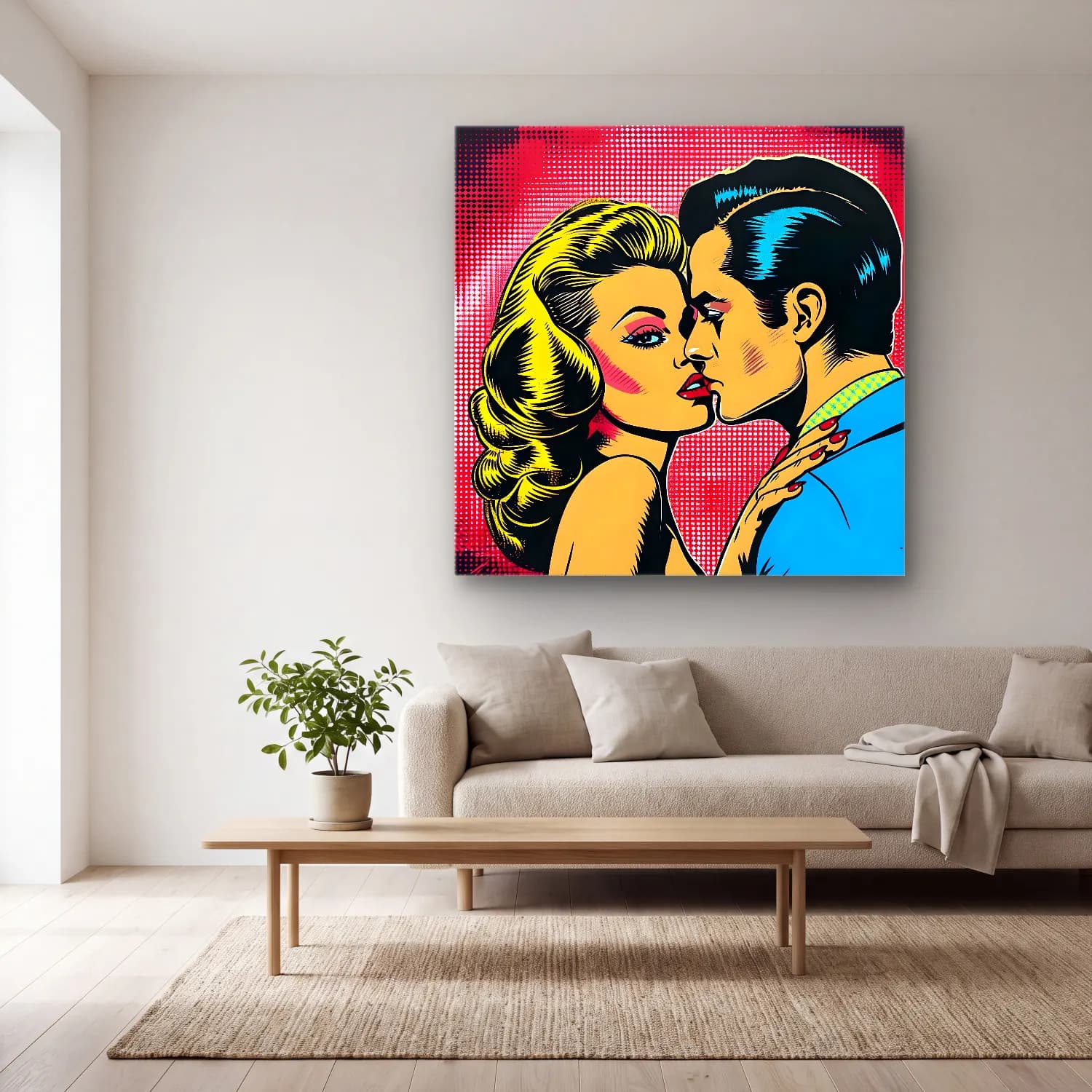 Pop Art Aşıklar – Kırmızı Tonlar cam tablo — açık renk salonda