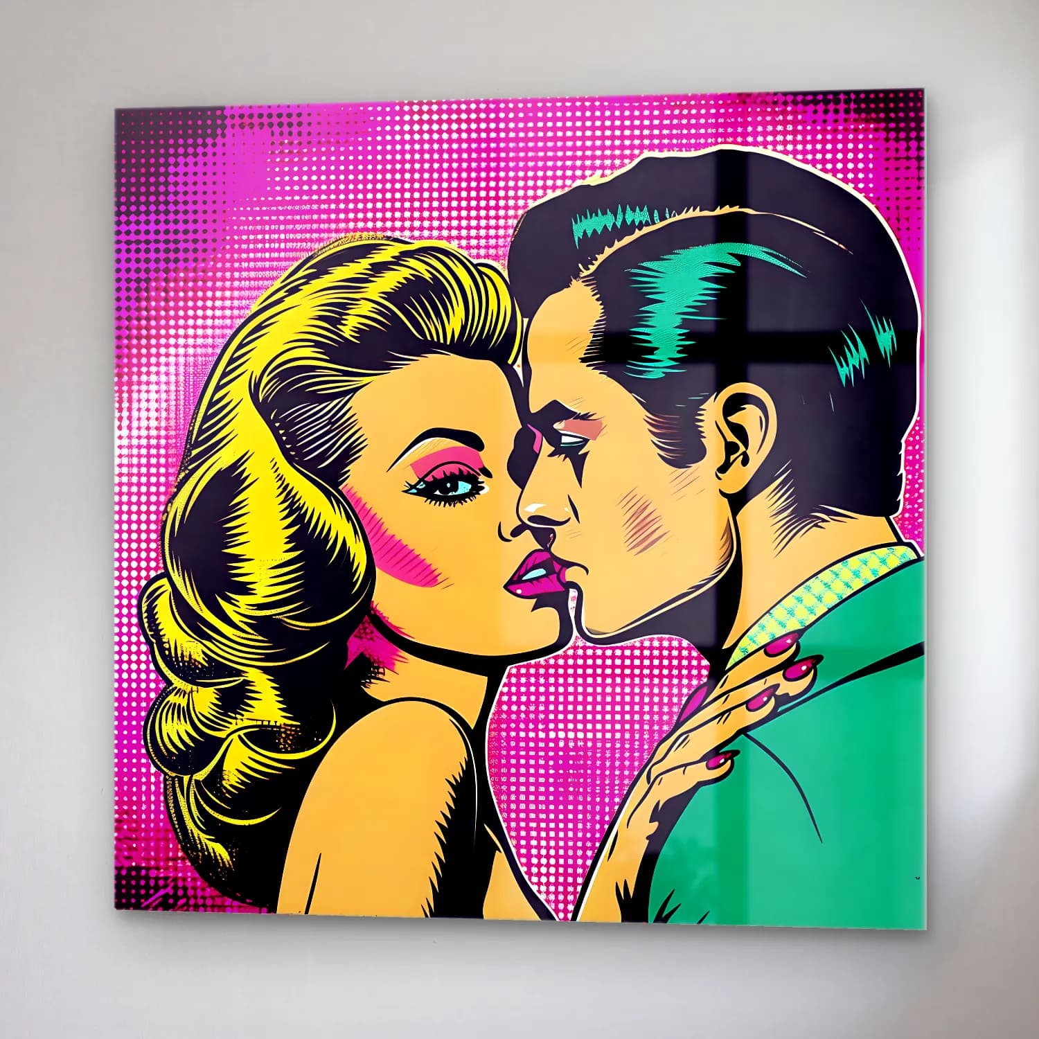 Pop Art Aşıklar – Kırmızı Tonlar cam tablo — sağ açıdan görünüm