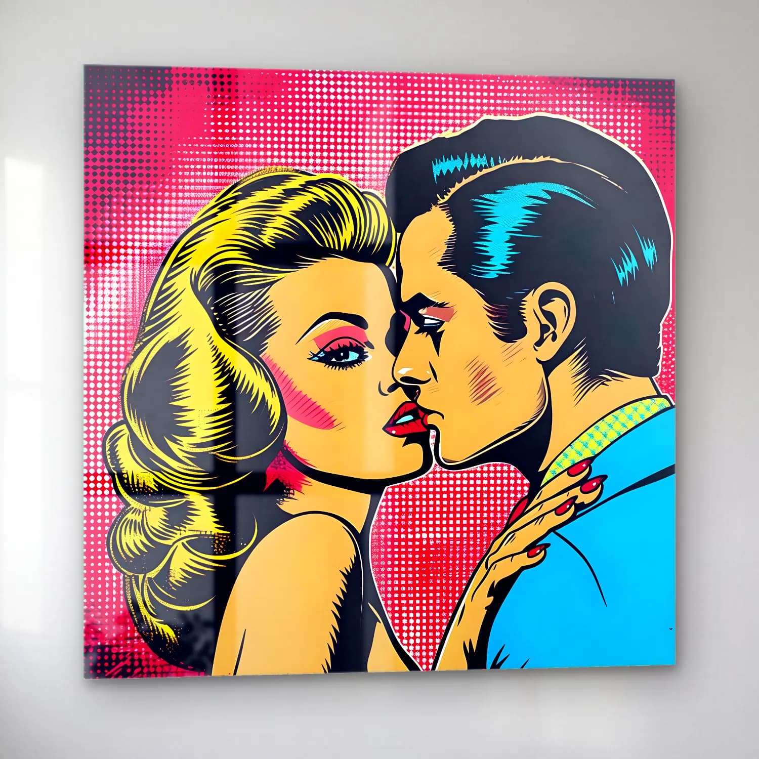 Pop Art Aşıklar – Kırmızı Tonlar cam tablo — sol açıdan görünüm