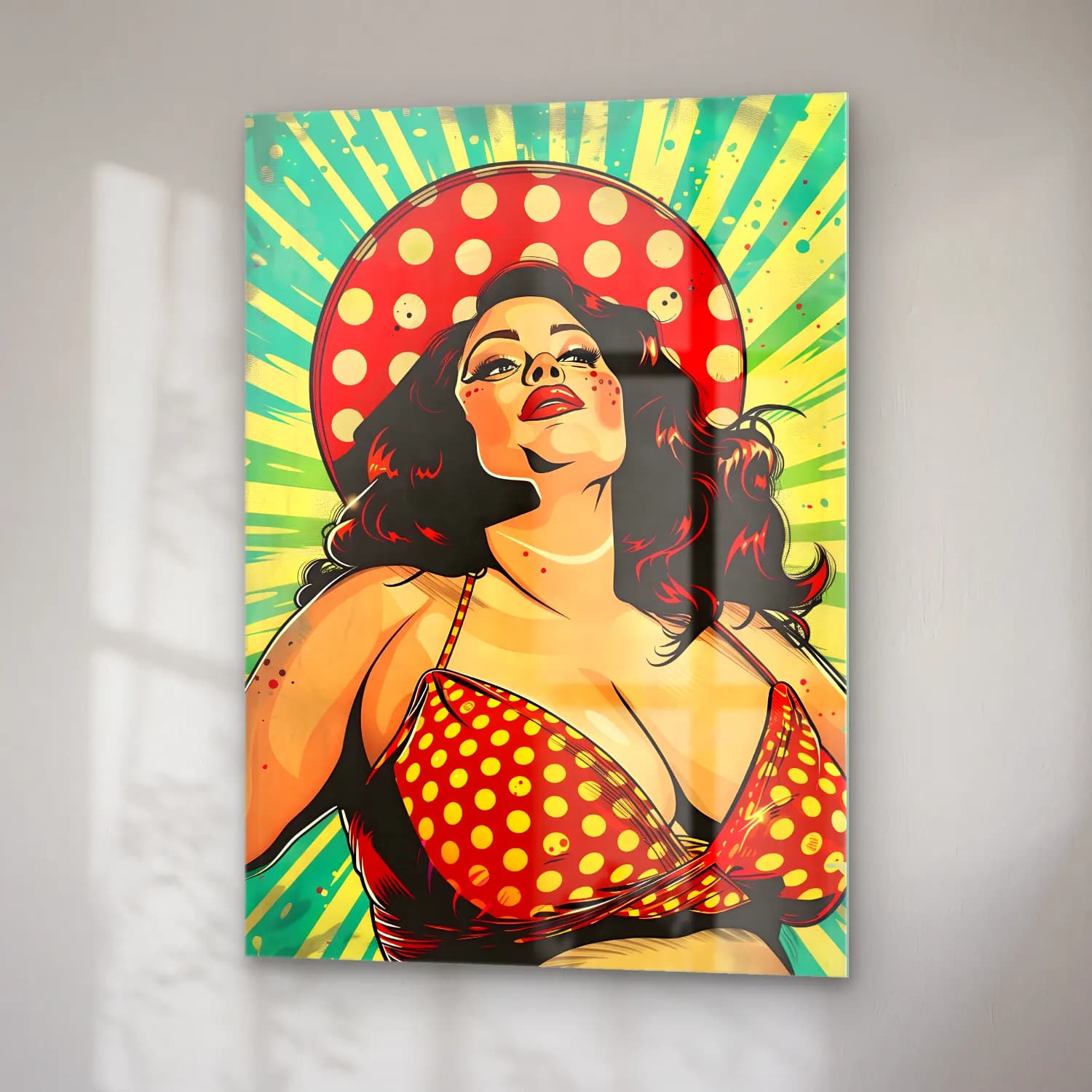 Pop Art Şapkalı Kadın No. 13 cam tablo — sağ açıdan görünüm