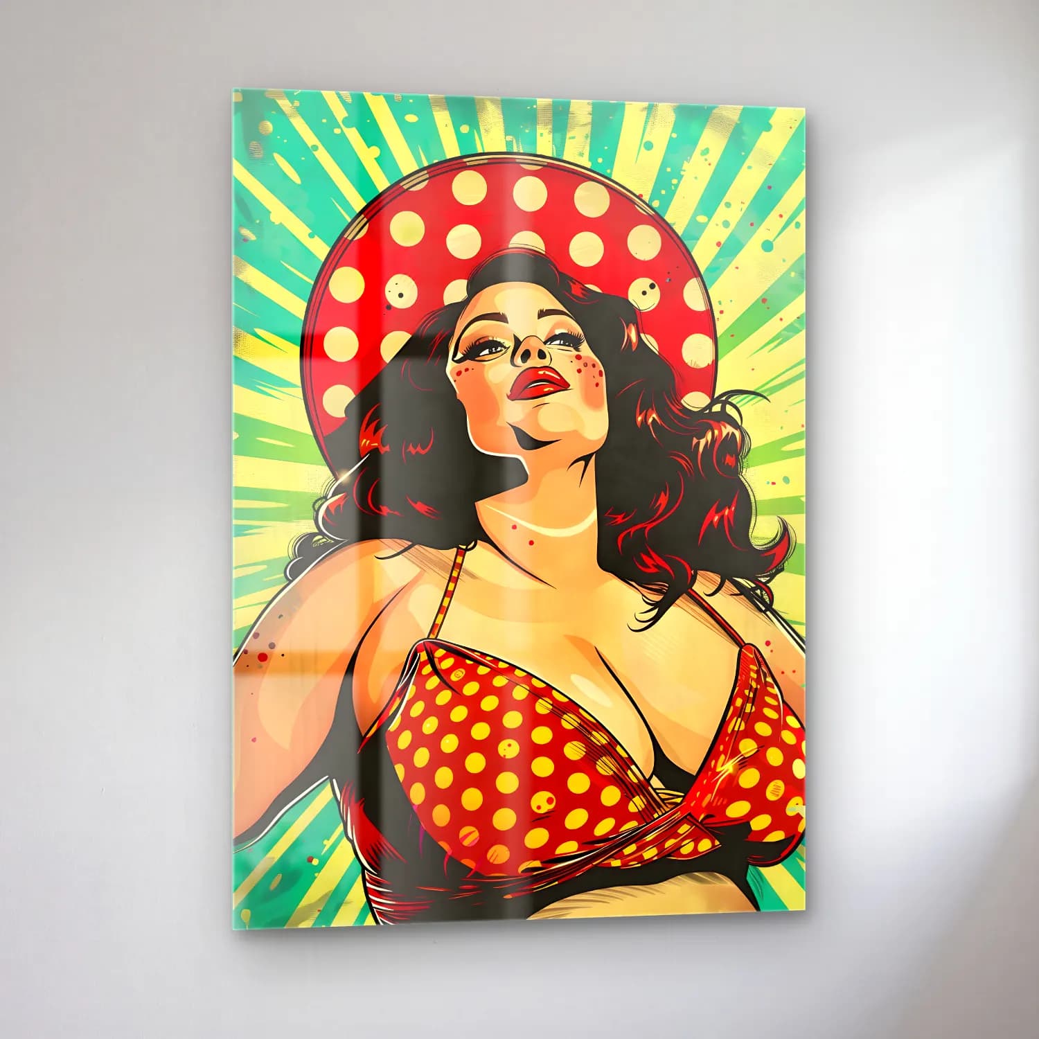 Pop Art Şapkalı Kadın No. 13 cam tablo — sol açıdan görünüm