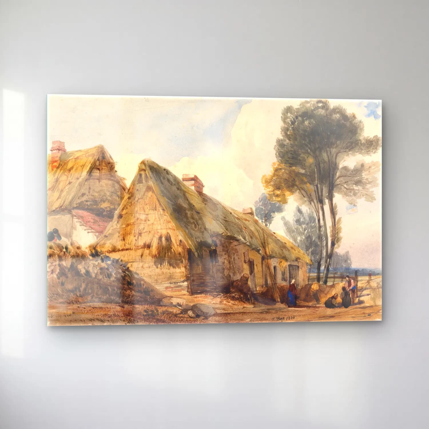 Suluboya Kır Evi No. 24 cam tablo — sol açıdan görünüm