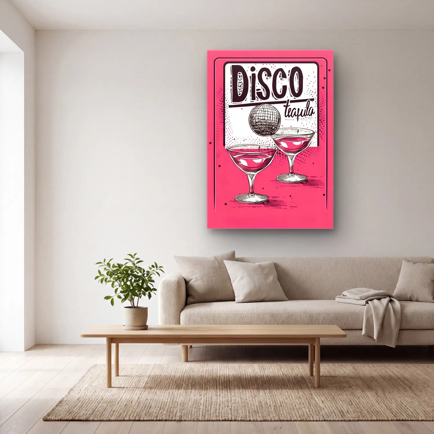 Vintage Poster Kokteyl No. 32 cam tablo — açık renk salonda