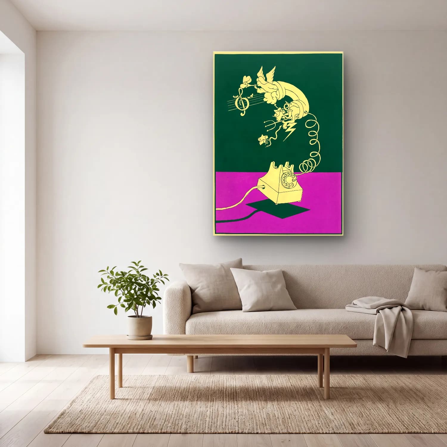 Vintage Poster Piyano No. 6 cam tablo — açık renk salonda