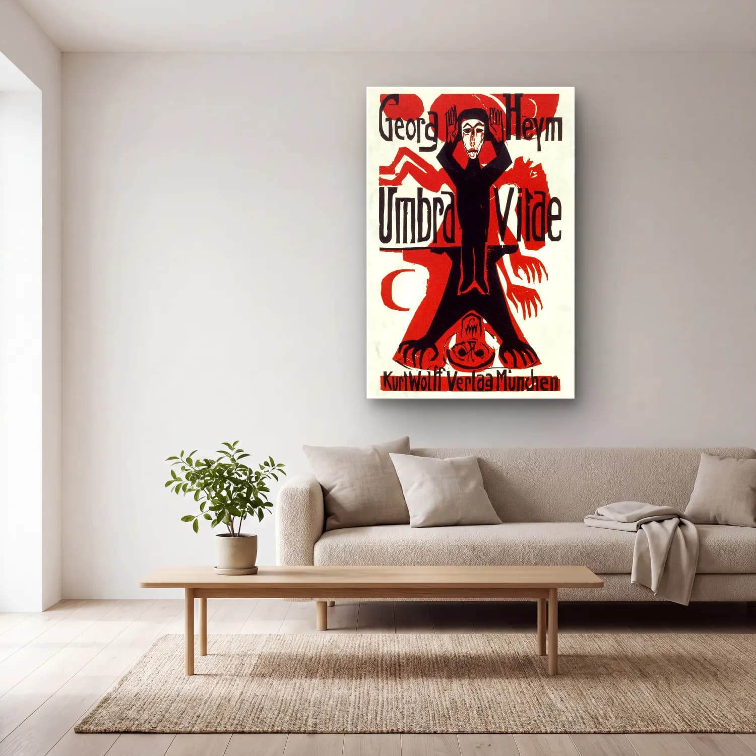 Vintage Poster Yazılı Tasarım No. 59 cam tablo — açık renk salonda
