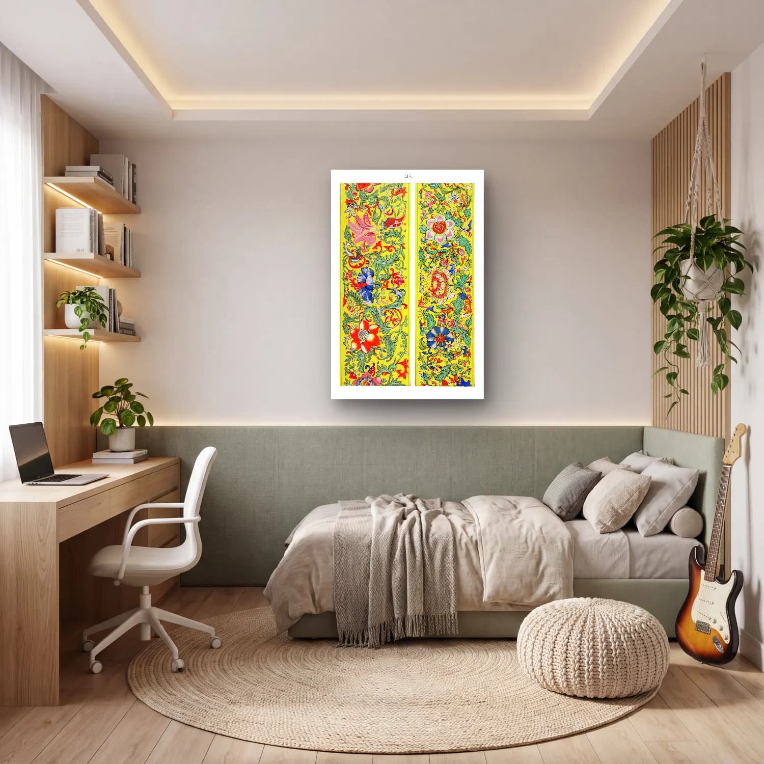 Maksimalist Çiçek Deseni No. 44 cam tablo — genç odasında