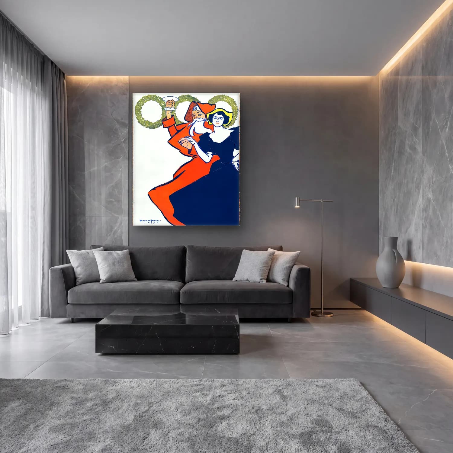 Vintage Poster Dansçılar No. 13 cam tablo — lüks salon duvarında