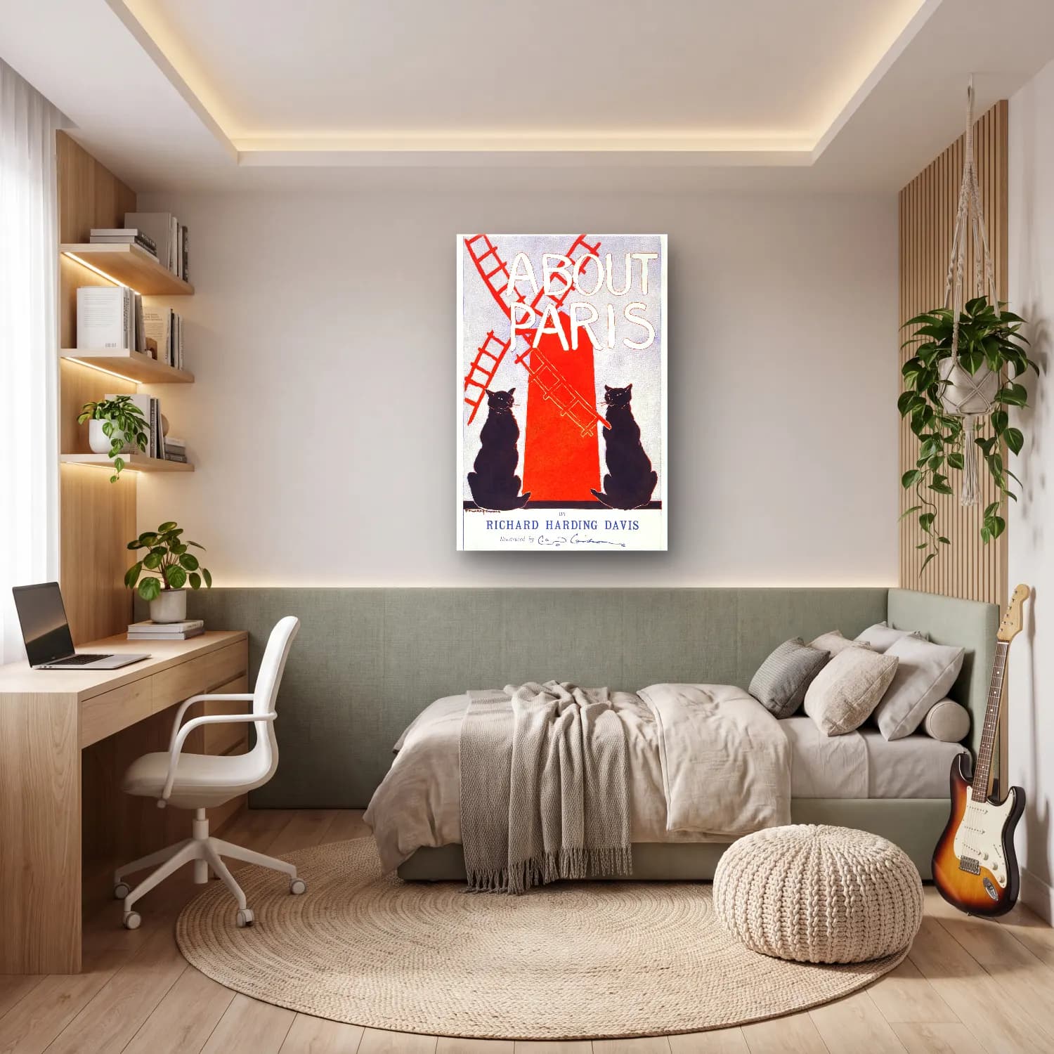 Vintage Poster Paris ve Eyfel Kulesi No. 3 cam tablo — genç odasında
