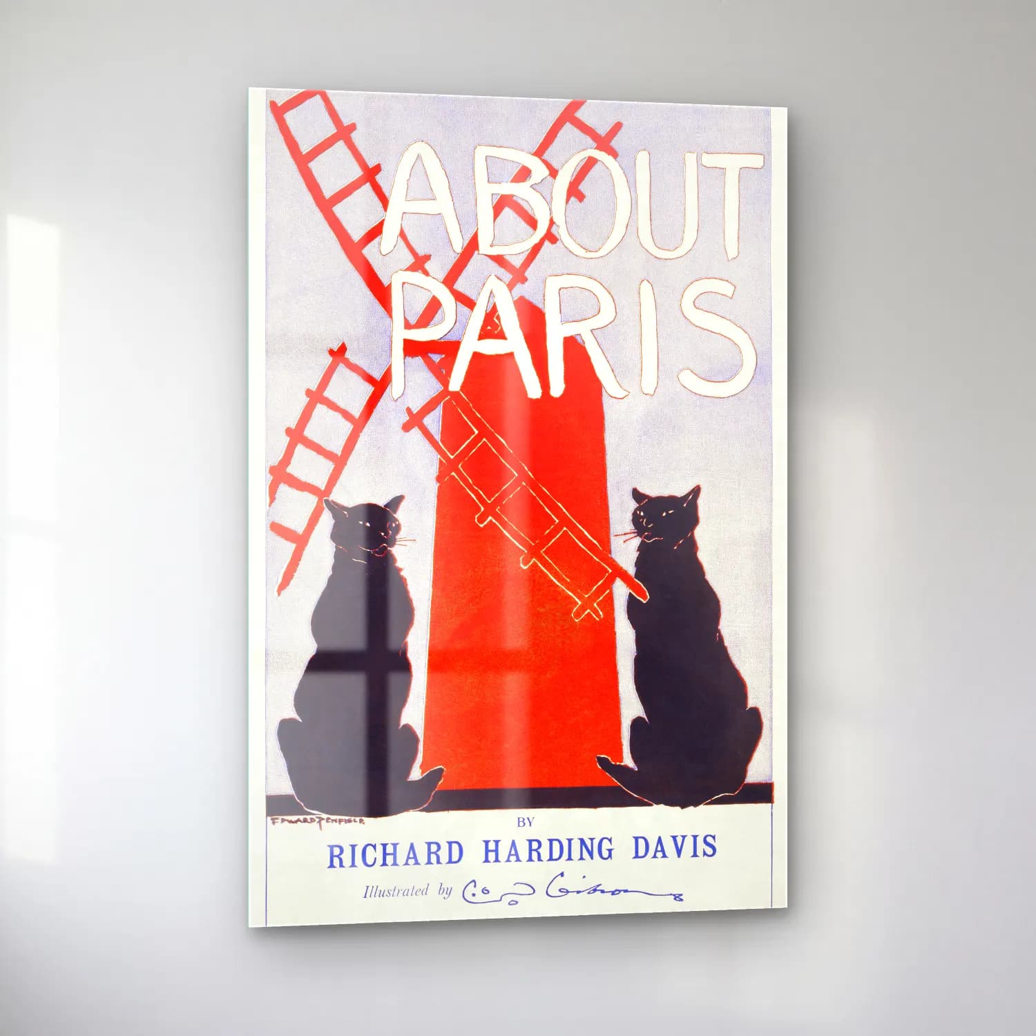 Vintage Poster Paris ve Eyfel Kulesi No. 3 cam tablo — sol açıdan görünüm