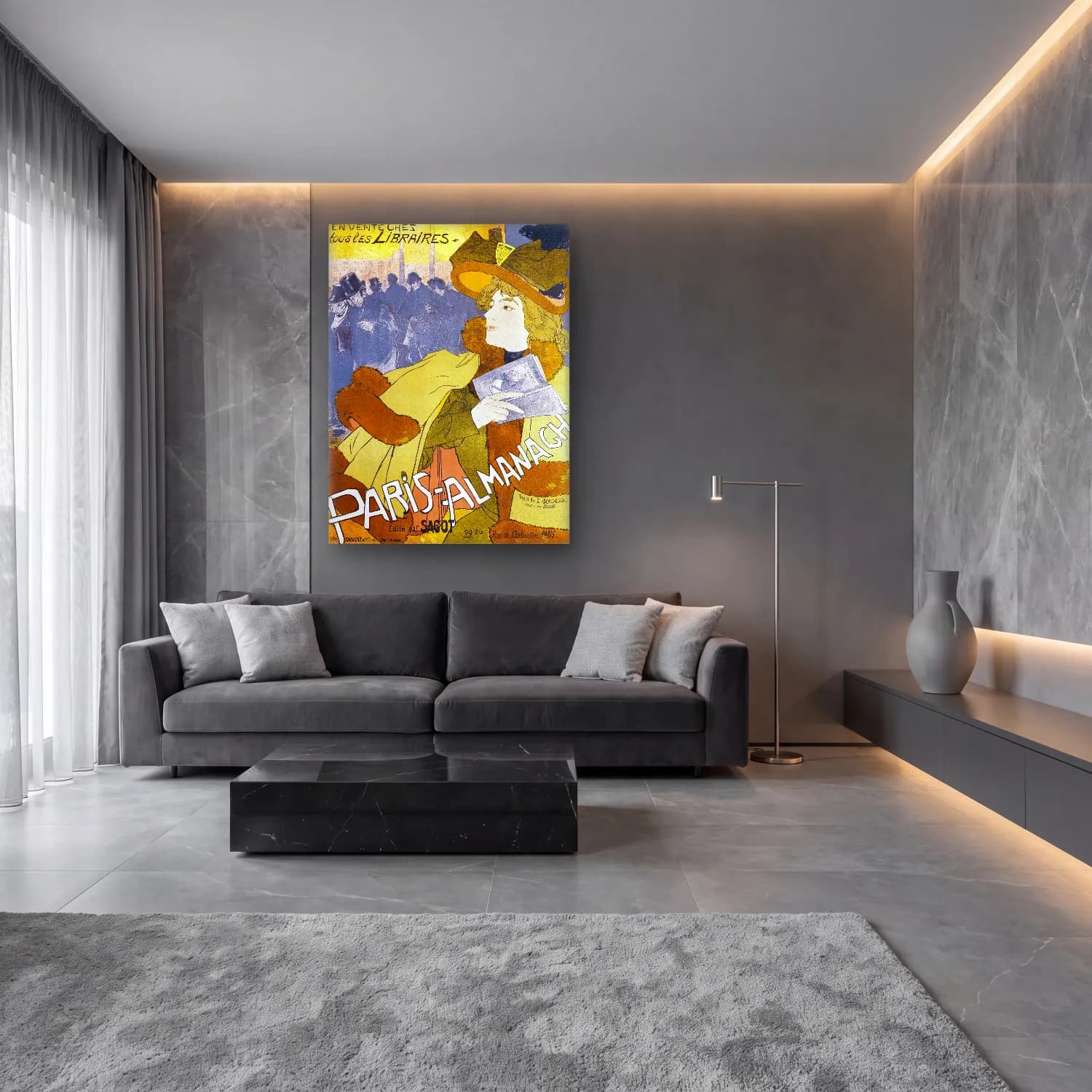 Vintage Poster Şapkalı Kadın No. 10 cam tablo — lüks salon duvarında
