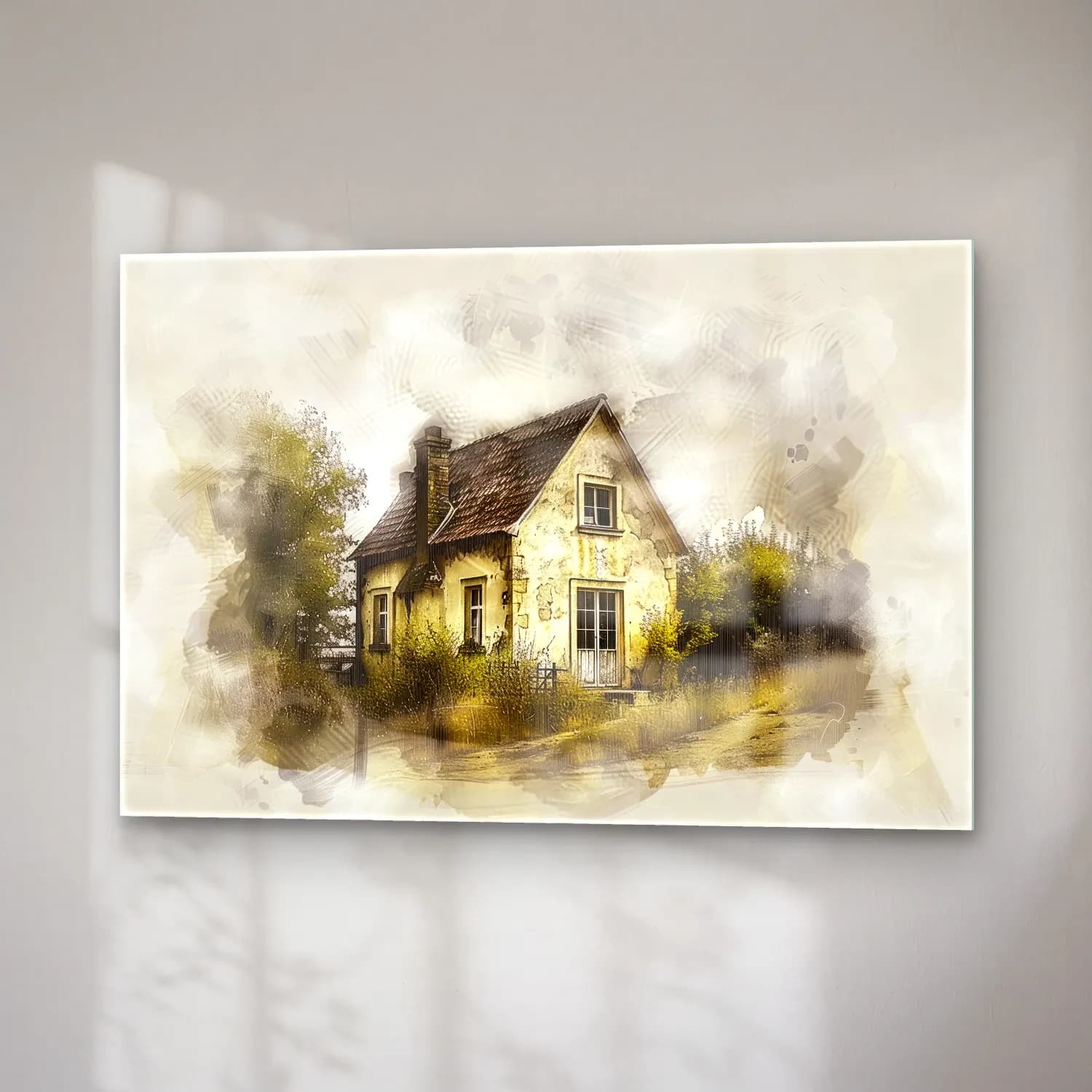 Suluboya Kır Evi No. 27 cam tablo — sağ açıdan görünüm