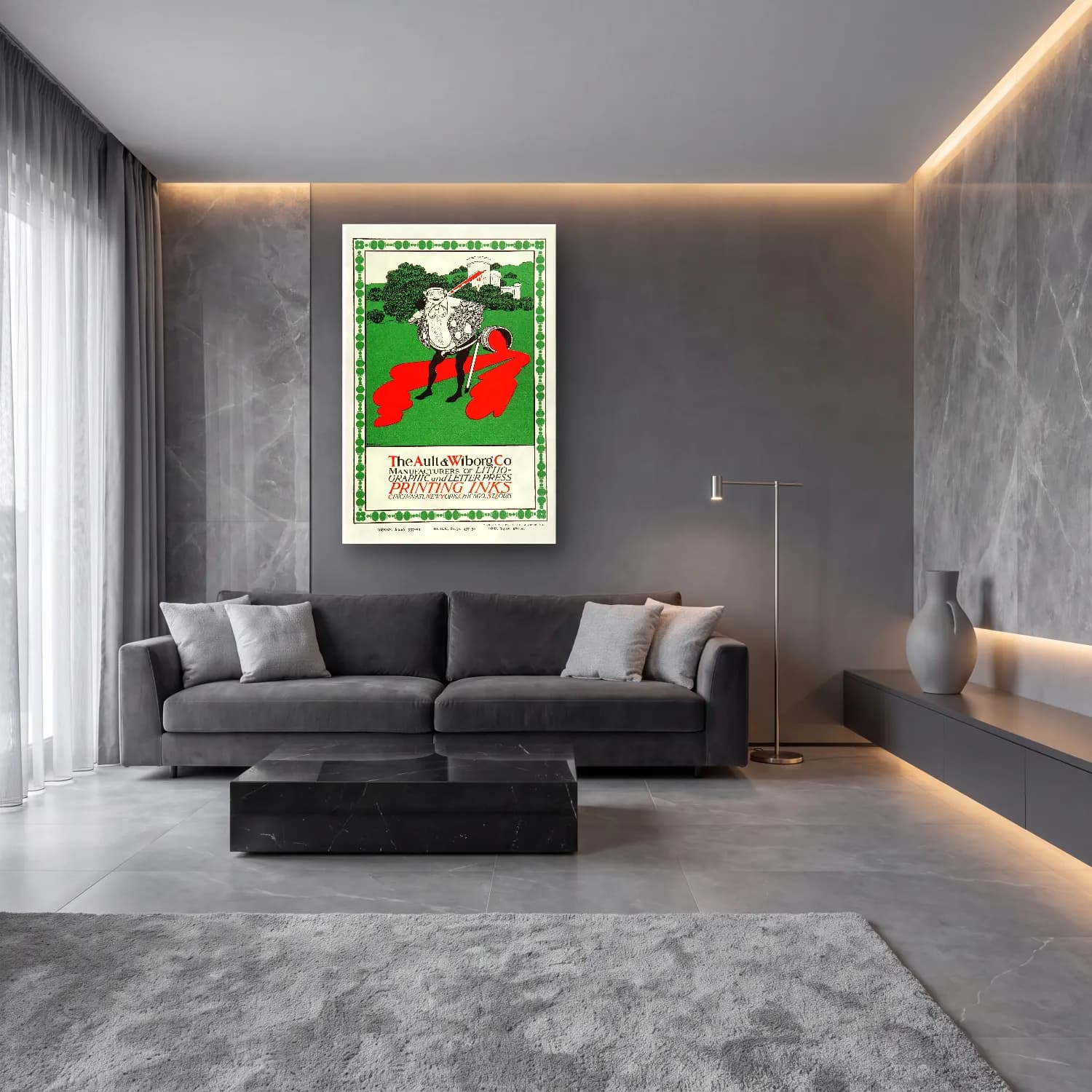 Vintage Poster Şövalye – Yeşil Tonlar cam tablo — lüks salon duvarında