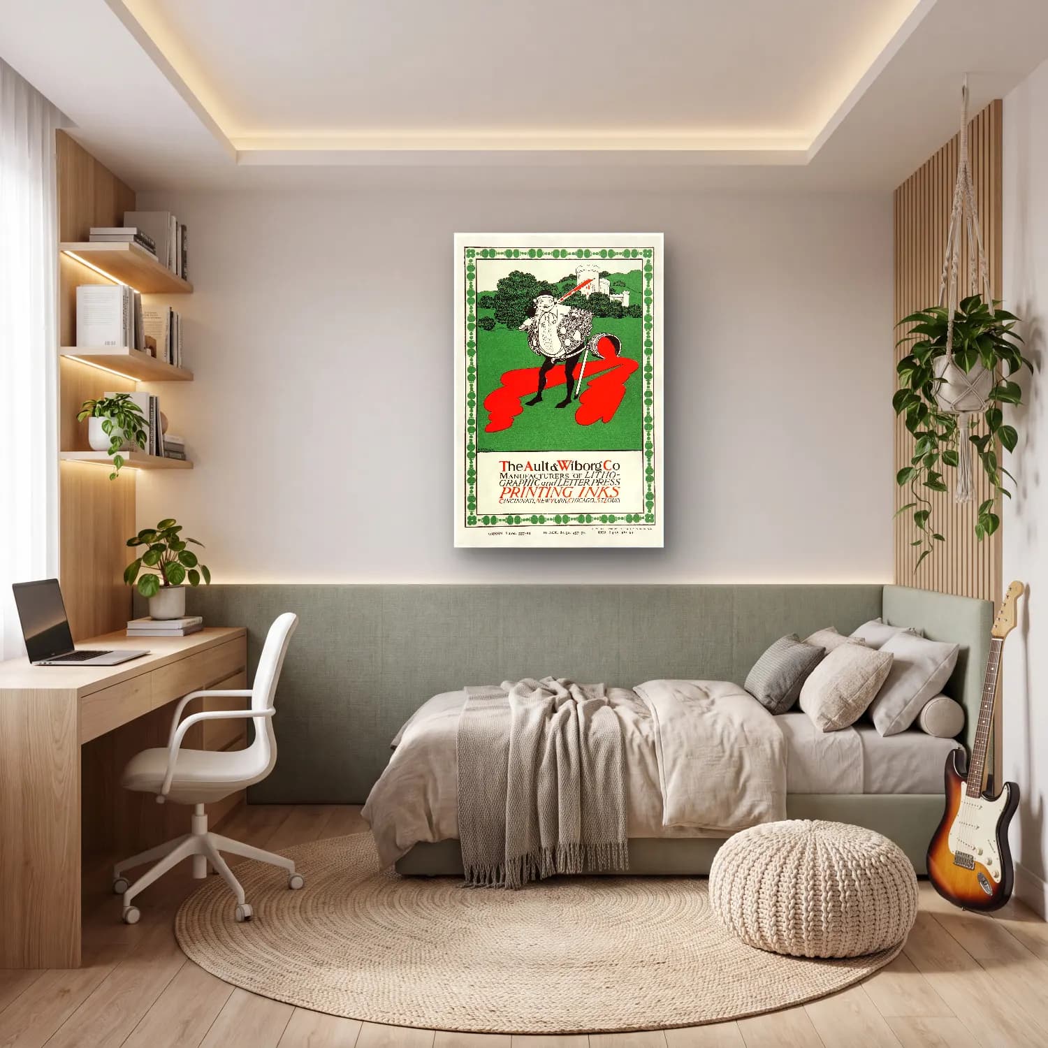 Vintage Poster Şövalye – Yeşil Tonlar cam tablo — genç odasında