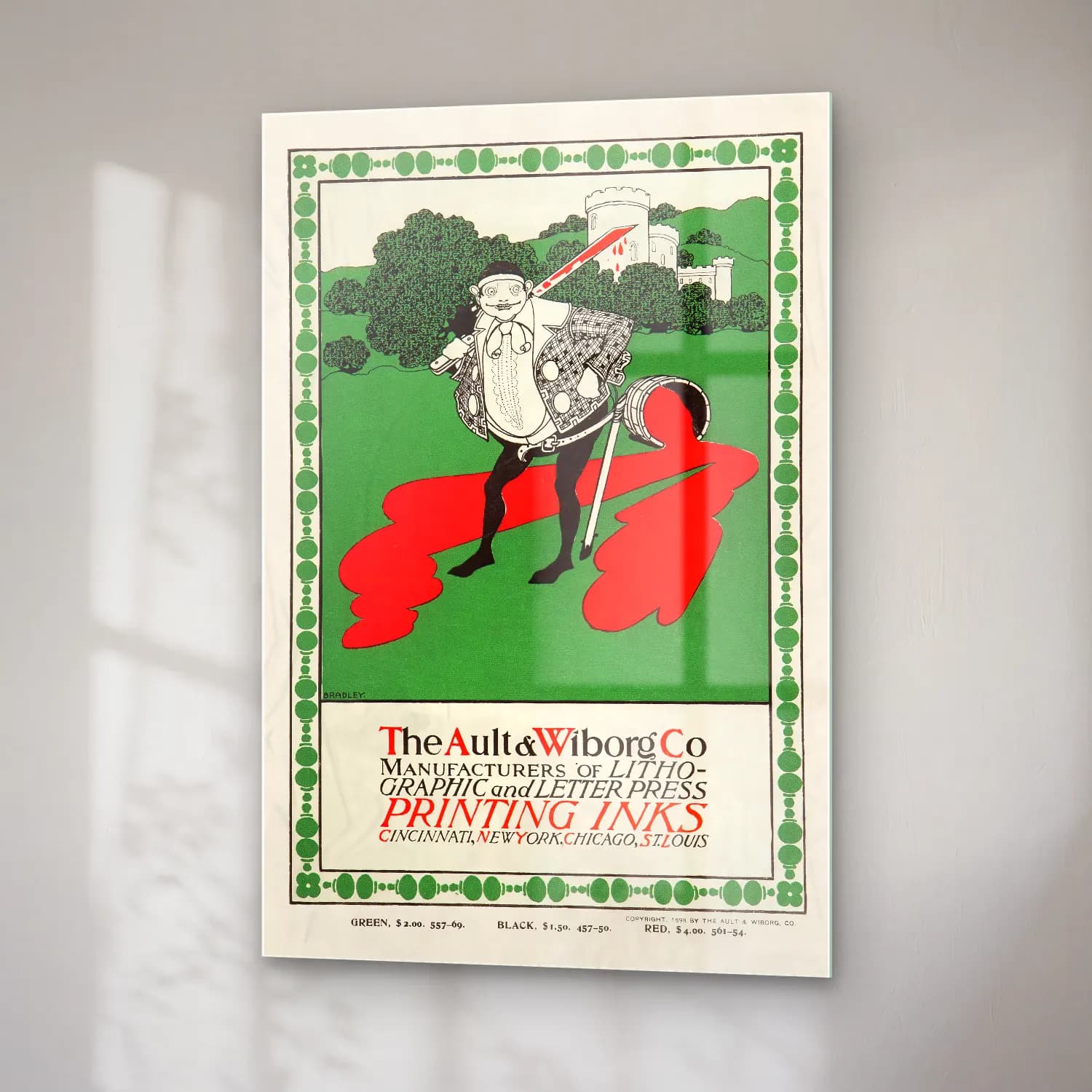 Vintage Poster Şövalye – Yeşil Tonlar cam tablo — sağ açıdan görünüm