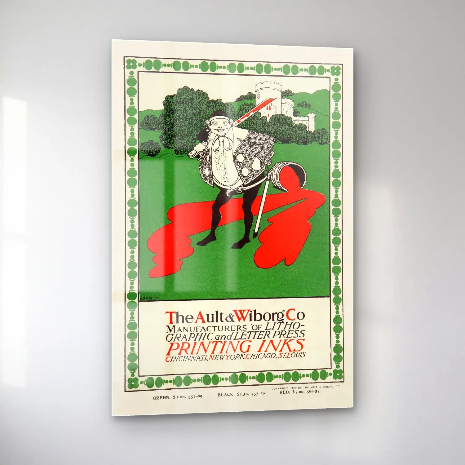 Vintage Poster Şövalye – Yeşil Tonlar cam tablo — sol açıdan görünüm