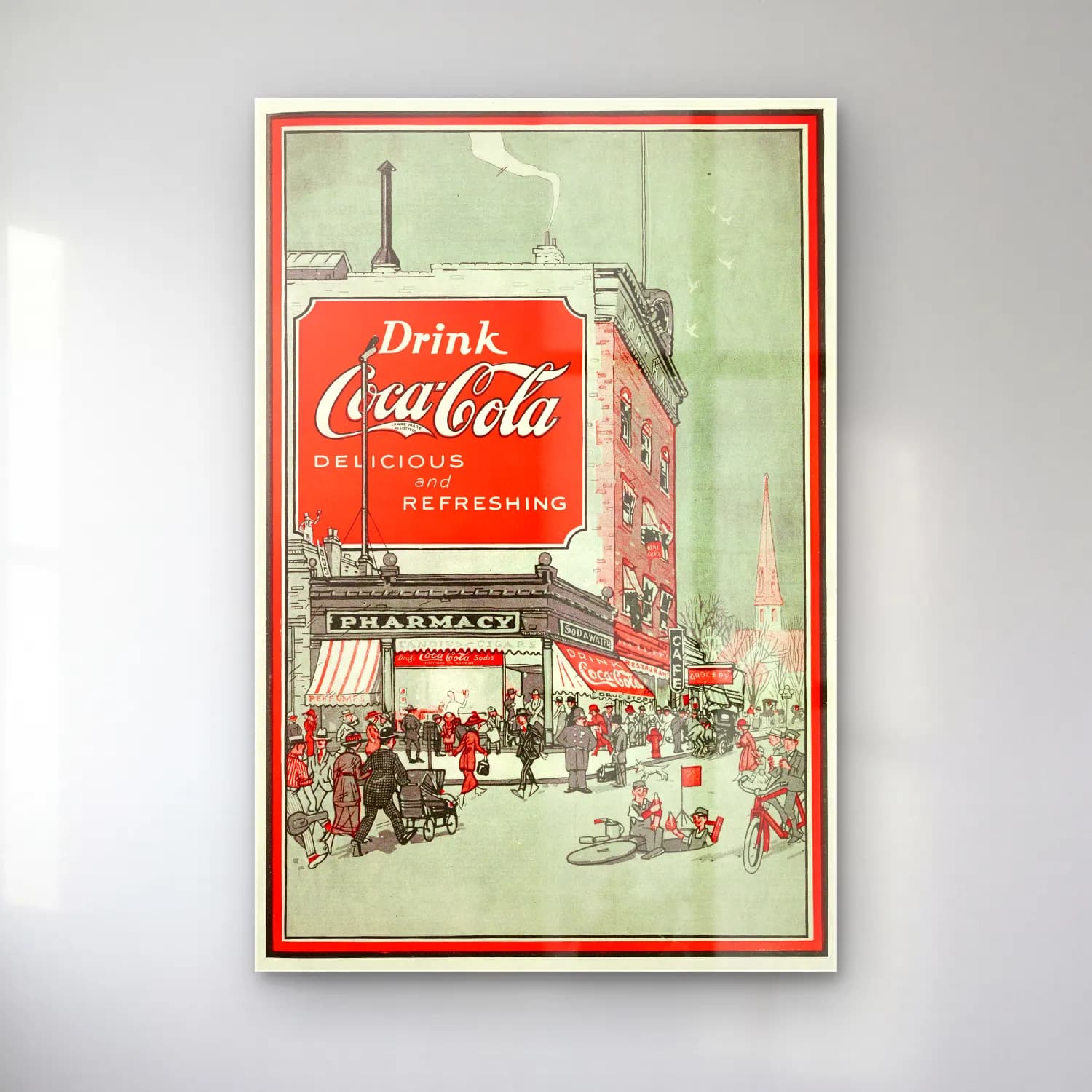 Vintage Poster Kafeli Avrupa Sokağı – Kırmızı Tonlar cam tablo — Vintage Poster Kafeli Avrupa Sokağı – Kırmızı Tonlar — vintage poster kafeli avrupa sokağı