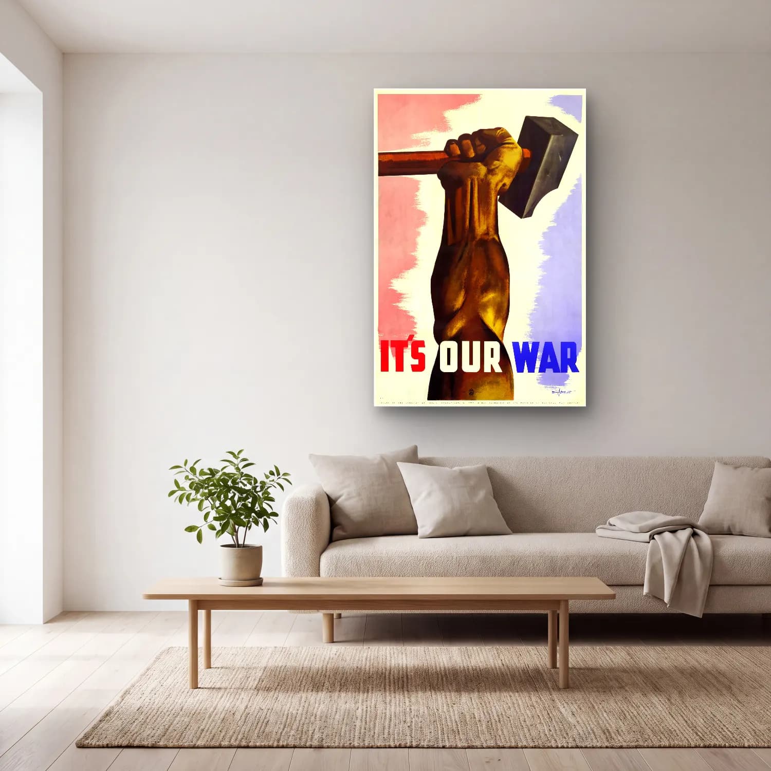 Vintage Poster Şövalye No. 4 cam tablo — açık renk salonda