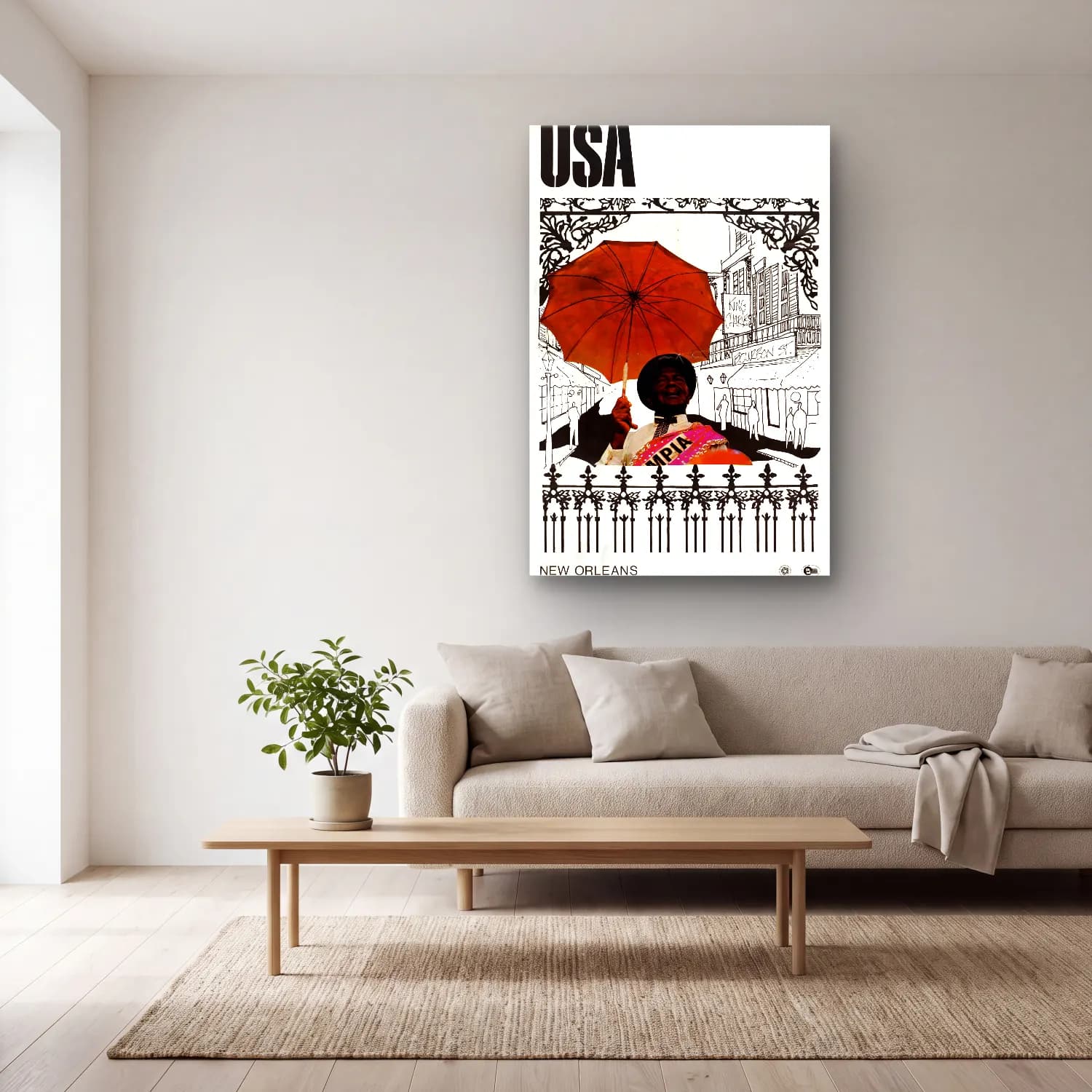 Vintage Poster Şapkalı Kadın No. 12 cam tablo — açık renk salonda