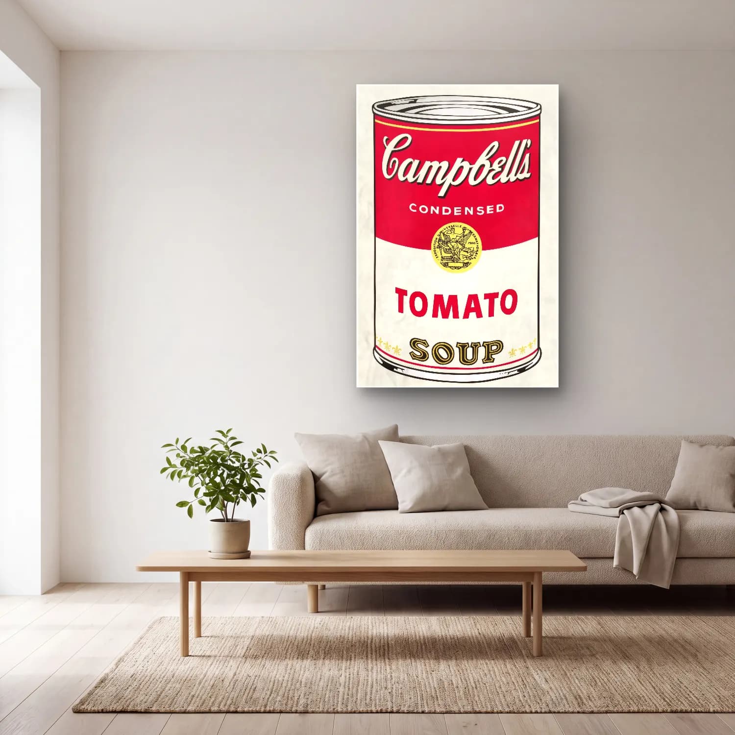Vintage Poster Makarna No. 6 cam tablo — açık renk salonda