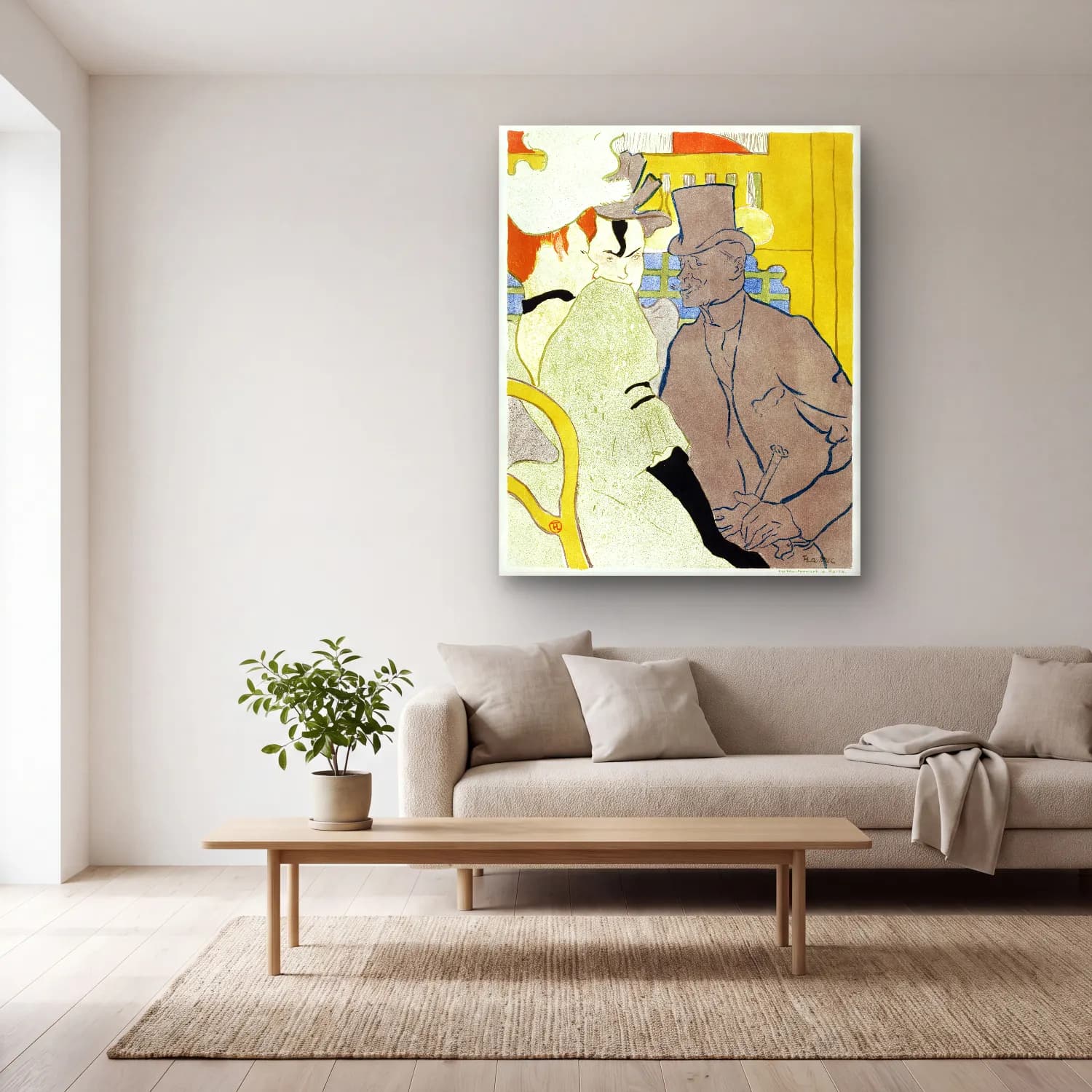 Vintage Poster Erkek Portresi No. 5 cam tablo — açık renk salonda
