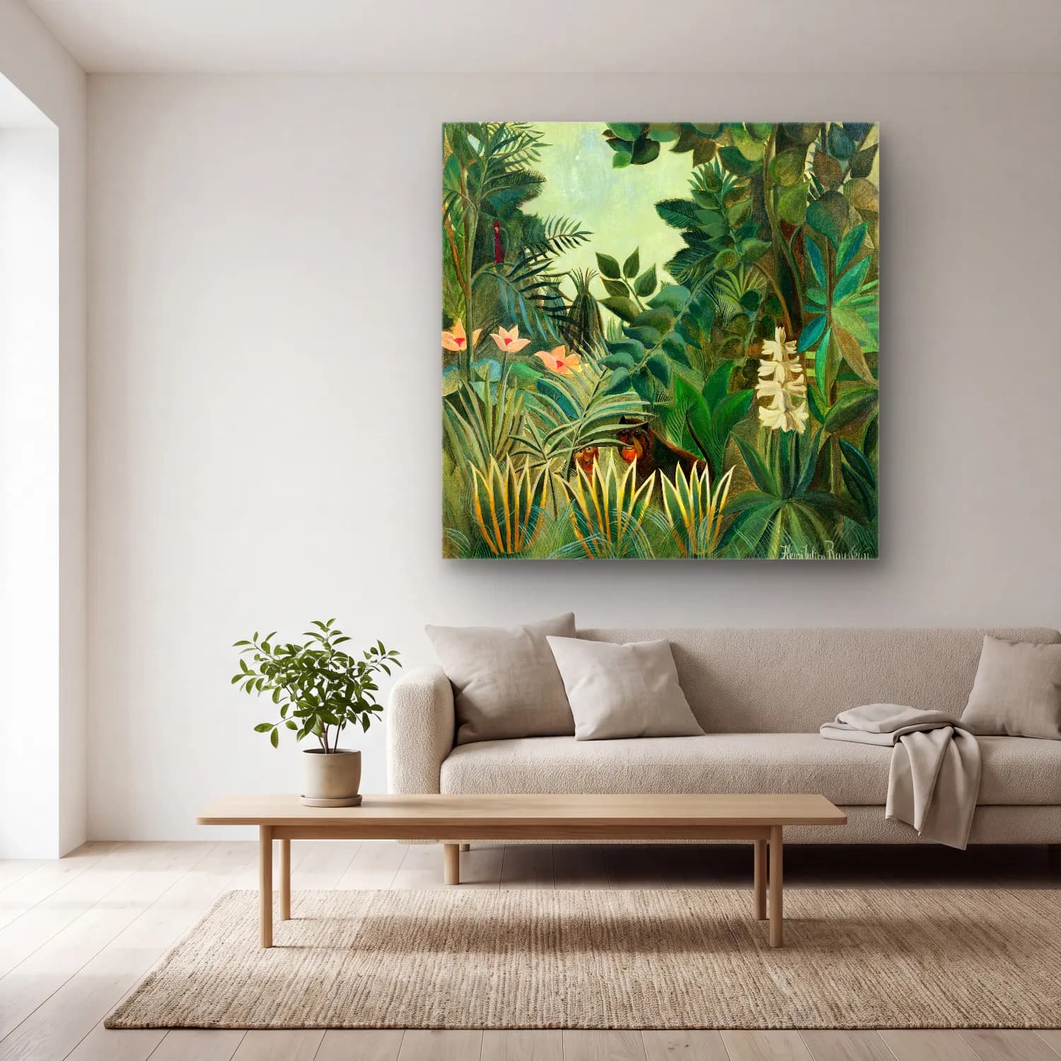 Henri Rousseau – The Equatorial Jungle cam tablo — açık renk salonda