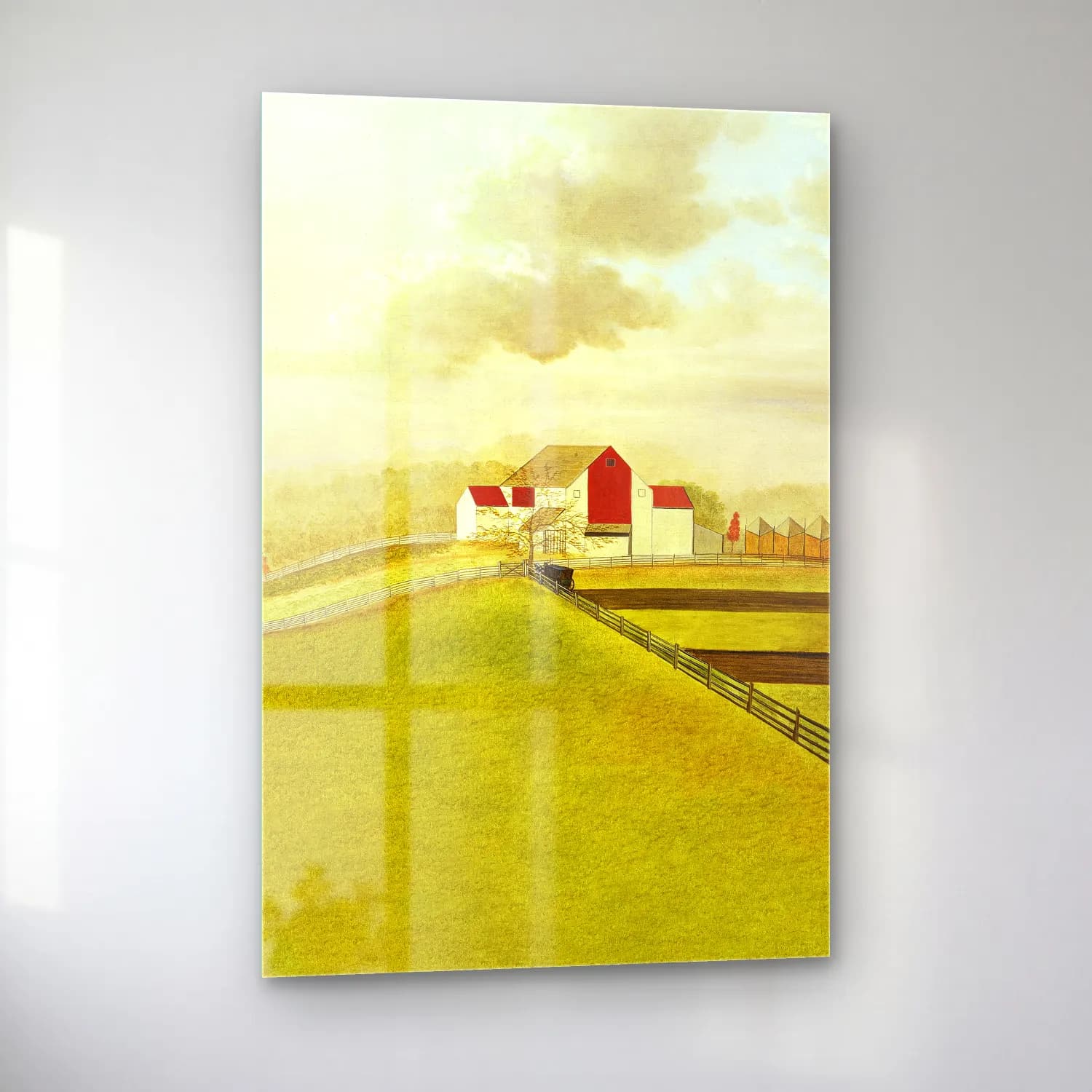 Suluboya Kır Evi No. 30 cam tablo — sol açıdan görünüm