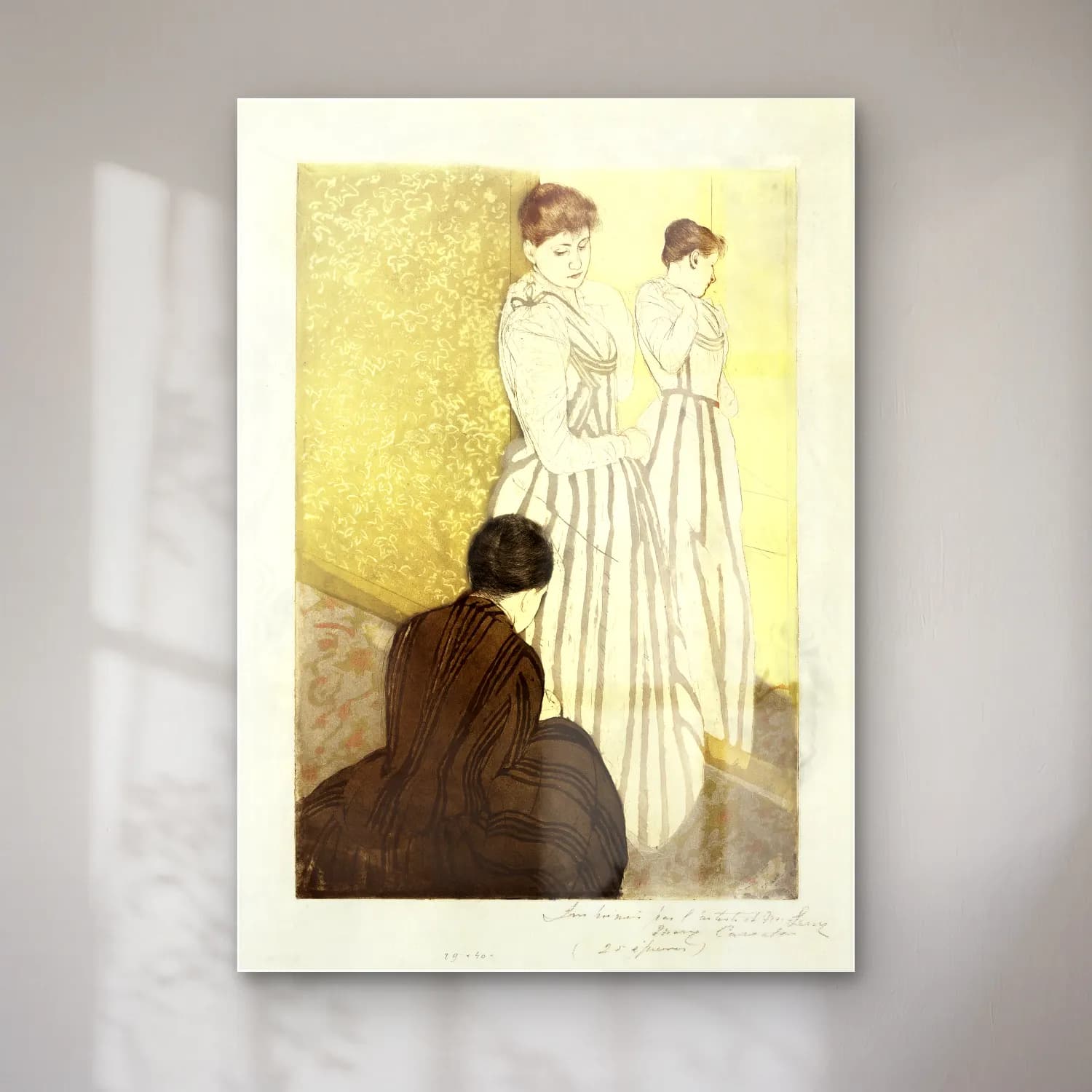 Mary Cassatt – The Fitting cam tablo — Mary Cassatt – The Fitting — vintage elbiseli kadın