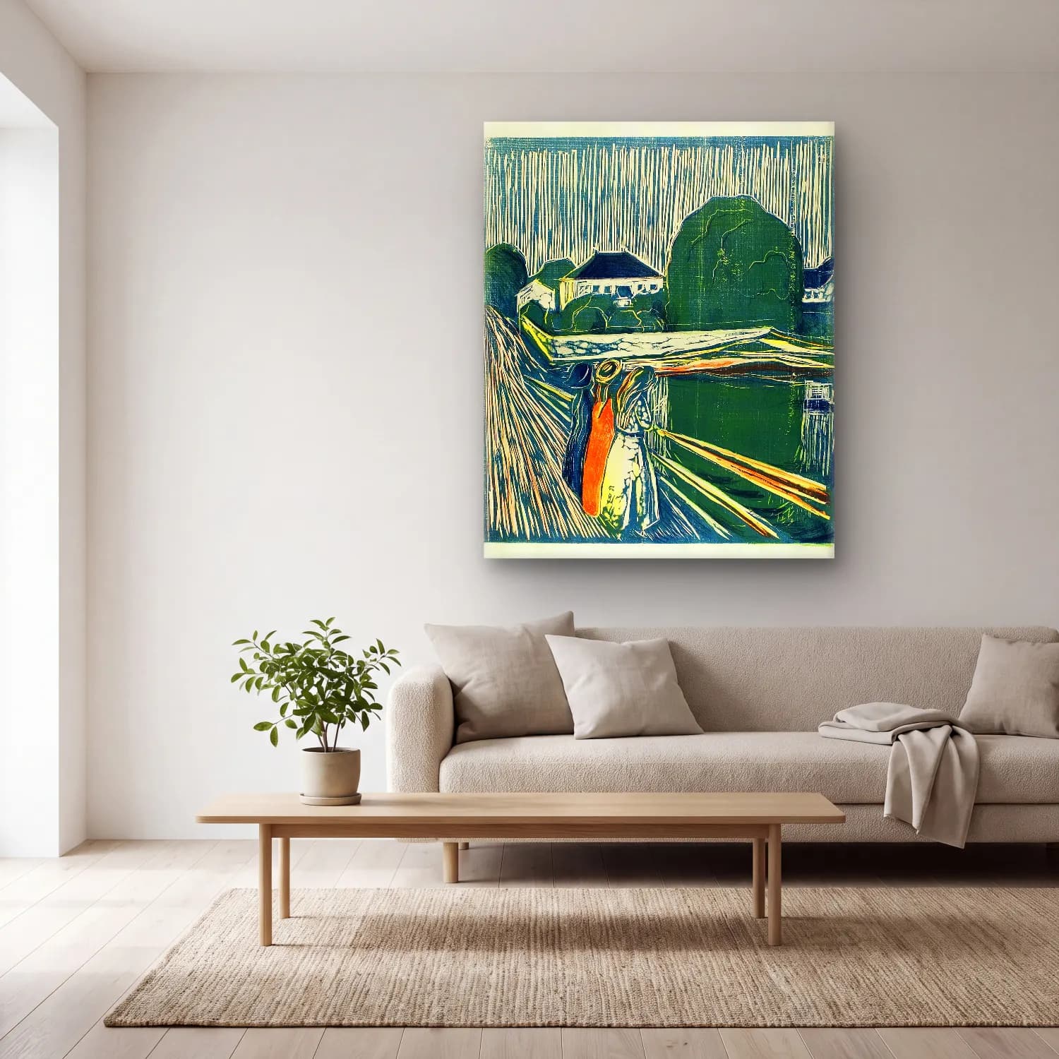 Edvard Munch – The Girls on the Bridge – Yeşil Tonlar cam tablo — açık renk salonda