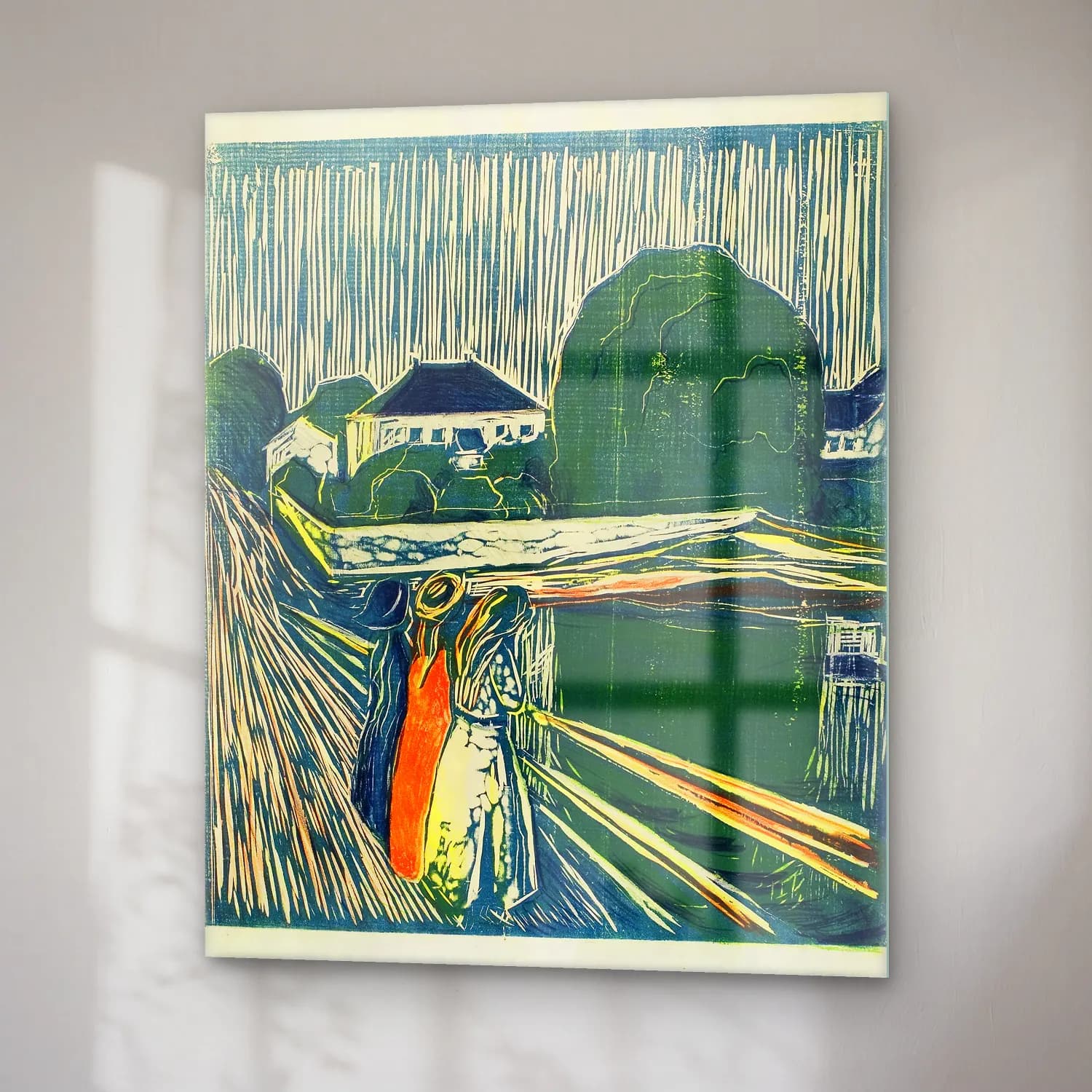 Edvard Munch – The Girls on the Bridge – Yeşil Tonlar cam tablo — sağ açıdan görünüm