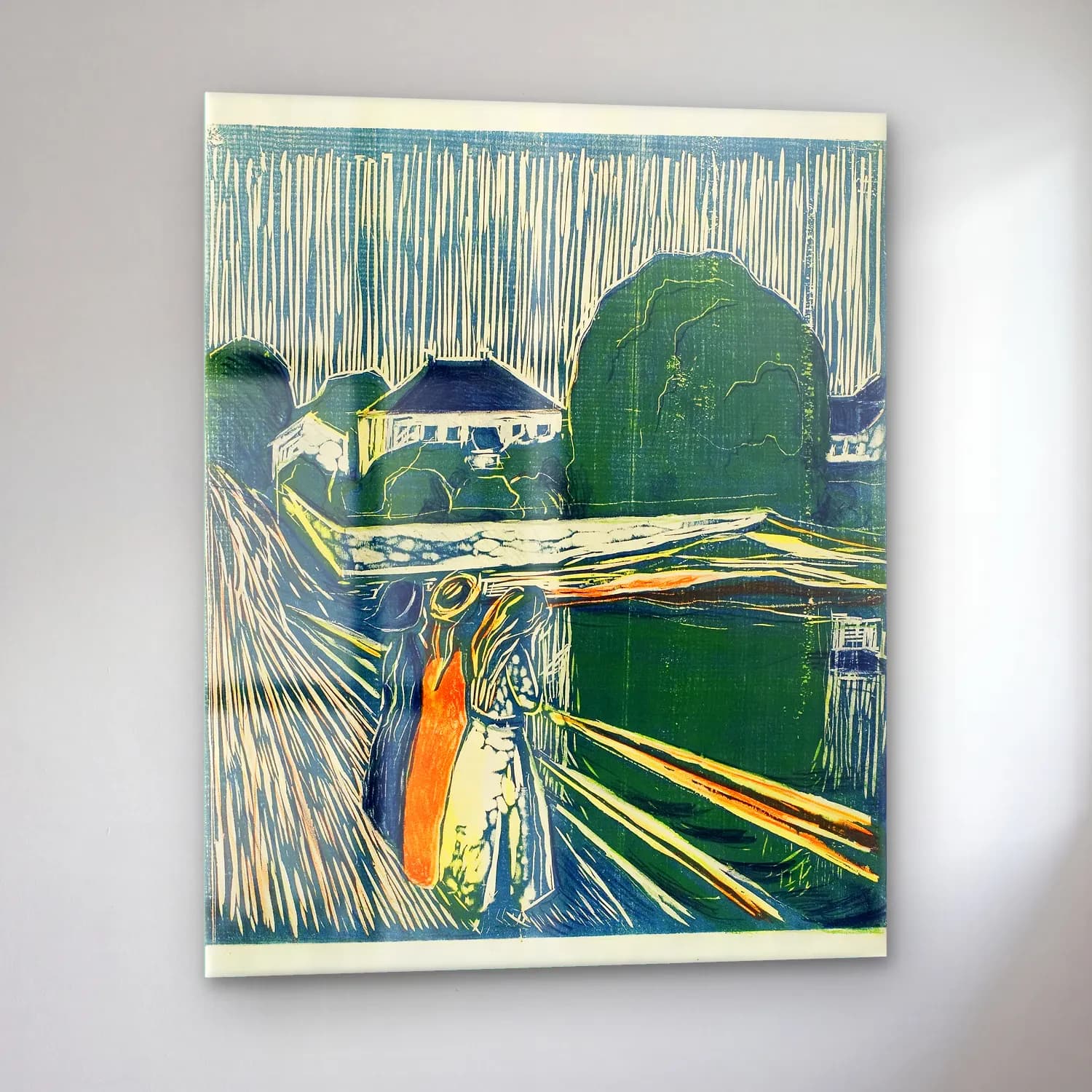 Edvard Munch – The Girls on the Bridge – Yeşil Tonlar cam tablo — sol açıdan görünüm