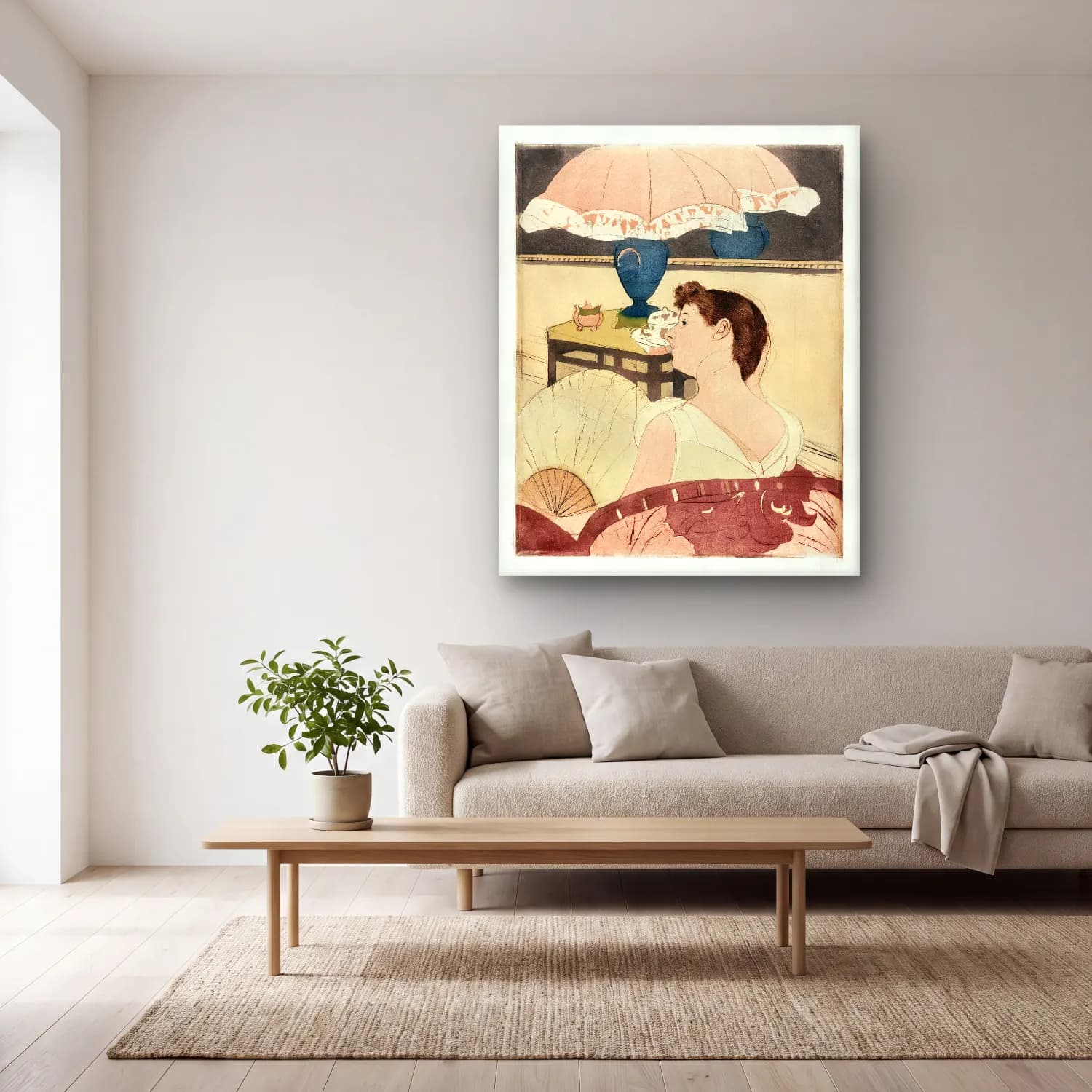 Mary Cassatt – The Lamp – Pastel Tonlar cam tablo — açık renk salonda