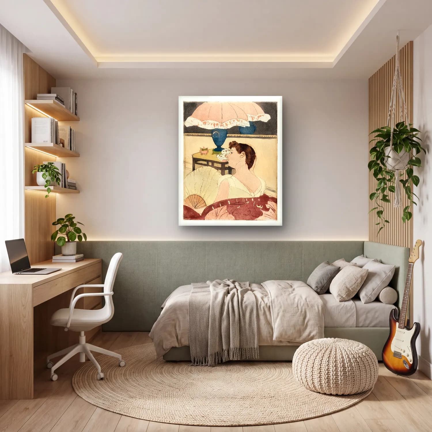 Mary Cassatt – The Lamp – Pastel Tonlar cam tablo — genç odasında