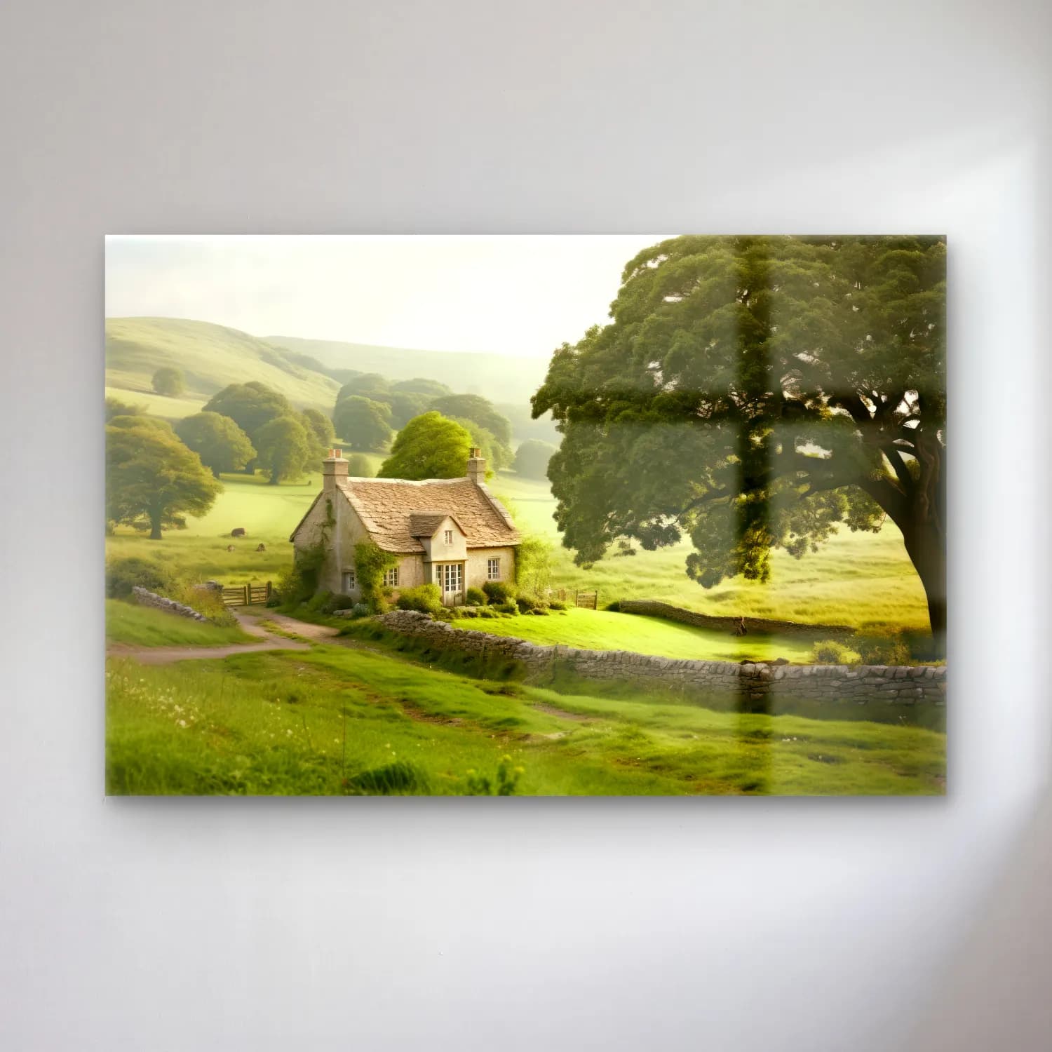 Pastel Kır Evi – Bej Tonlar cam tablo — Pastel Kır Evi – Bej Tonlar — pastel kır evi