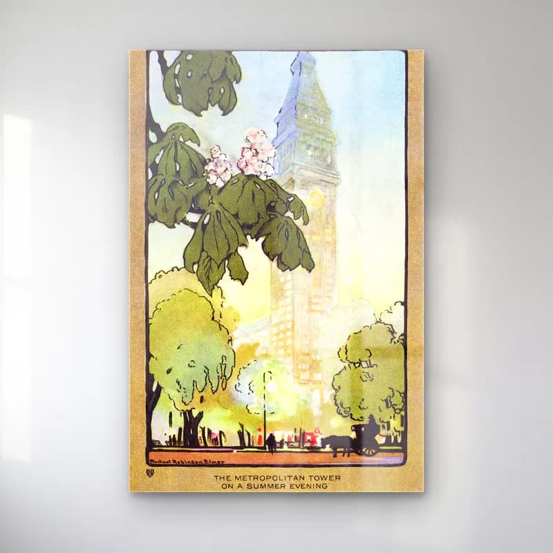 Robinson Elmer – The Metropolitan Tower on A Summer Evening from Art–Lovers… cam tablo — Robinson Elmer – The Metropolitan Tower on A Summer Evening from Art–Lovers… — vintage çiçek bahçesi