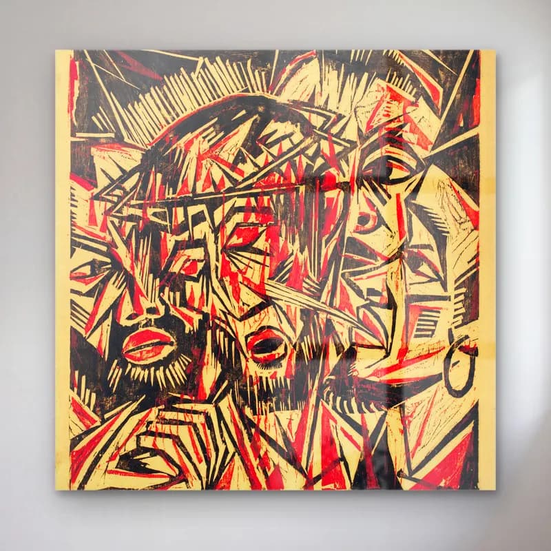 Otto Lange – The Mocking of Christ cam tablo — Otto Lange – The Mocking of Christ — siyah beyaz soyut yüz