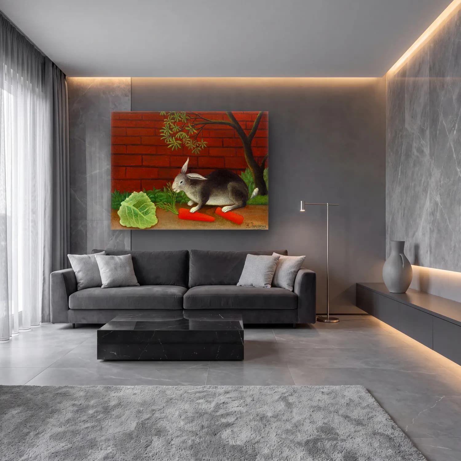 Henri Rousseau – The Rabbit s Meal (Le Repas du lapin) cam tablo — lüks salon duvarında