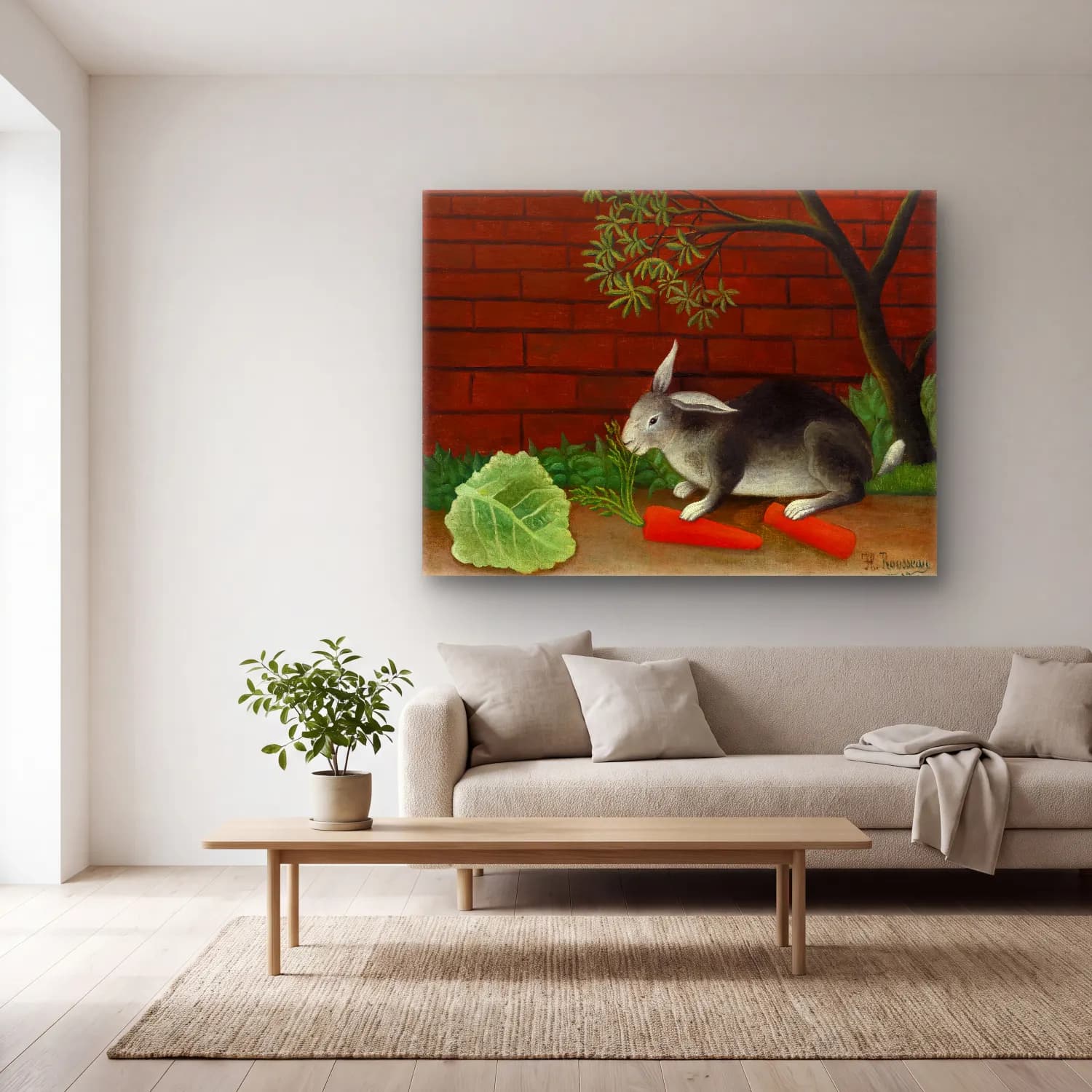 Henri Rousseau – The Rabbit s Meal (Le Repas du lapin) cam tablo — açık renk salonda