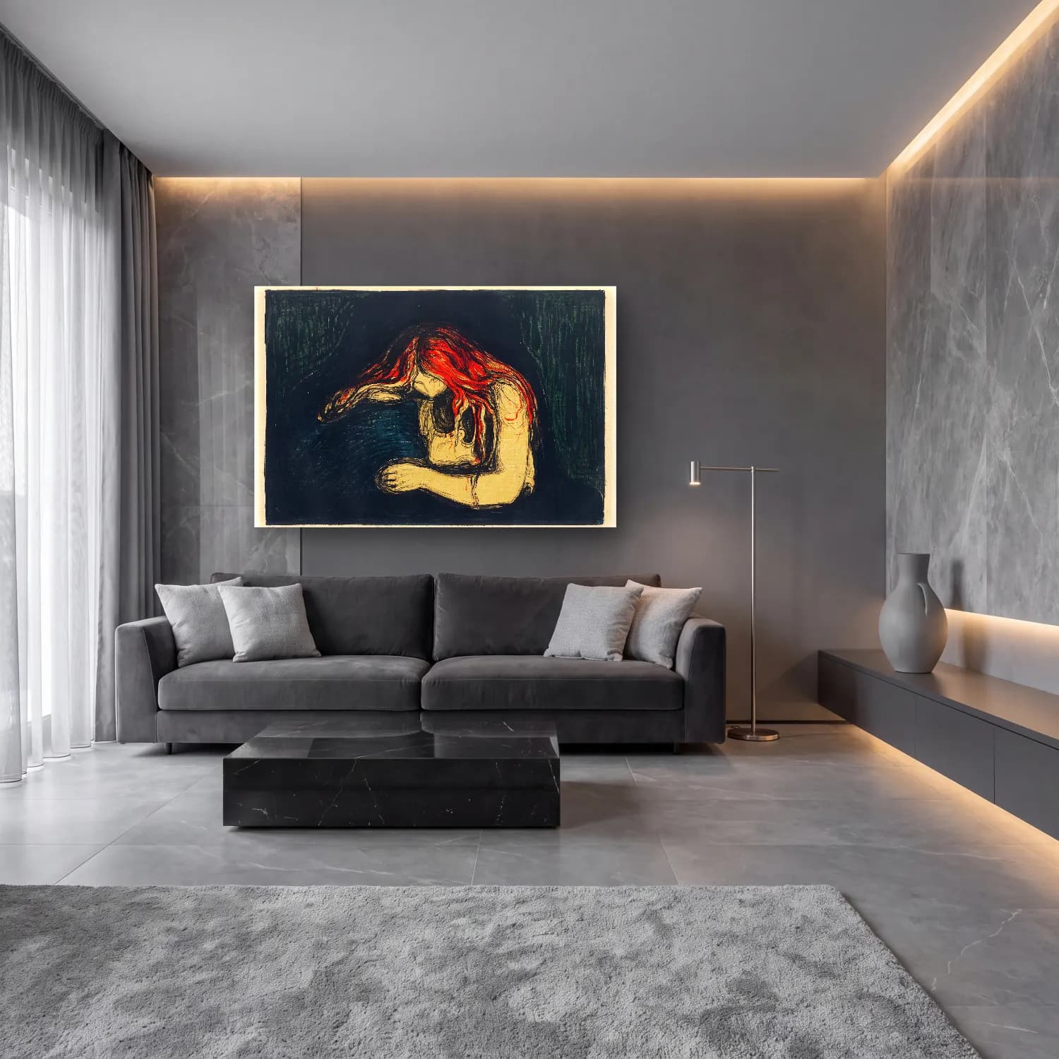 Edvard Munch – The Vampire II (ca. 1895–1902) cam tablo — lüks salon duvarında