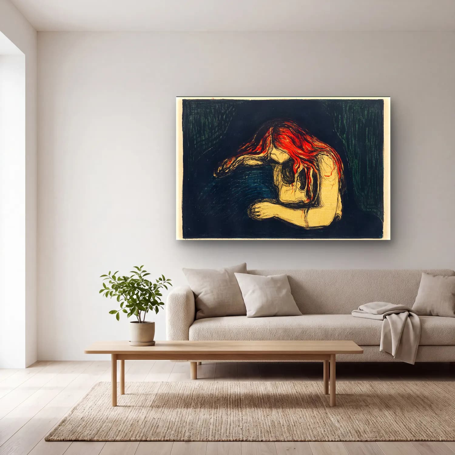 Edvard Munch – The Vampire II (ca. 1895–1902) cam tablo — açık renk salonda