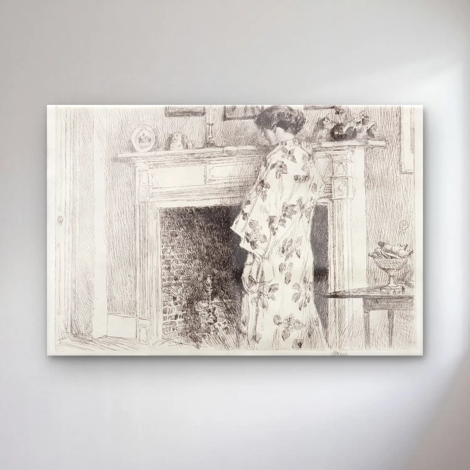 Frederick Childe Hassam – The White Kimono cam tablo — Frederick Childe Hassam – The White Kimono — siyah beyaz elbiseli kadın