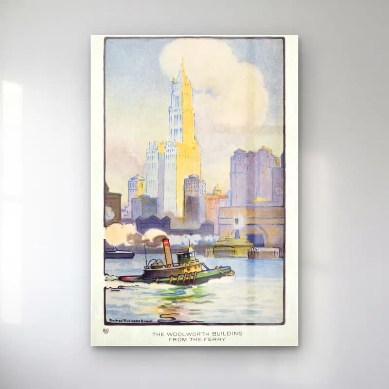 Rachael Robinson Elmer – The Woolworth Building from the Ferry from Art–Lovers New… cam tablo — Rachael Robinson Elmer – The Woolworth Building from the Ferry from Art–Lovers New… — vintage liman ve tekneler