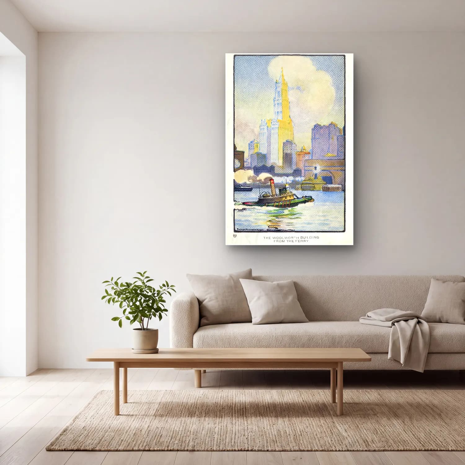 Rachael Robinson Elmer – The Woolworth Building from the Ferry from Art–Lovers New… cam tablo — açık renk salonda