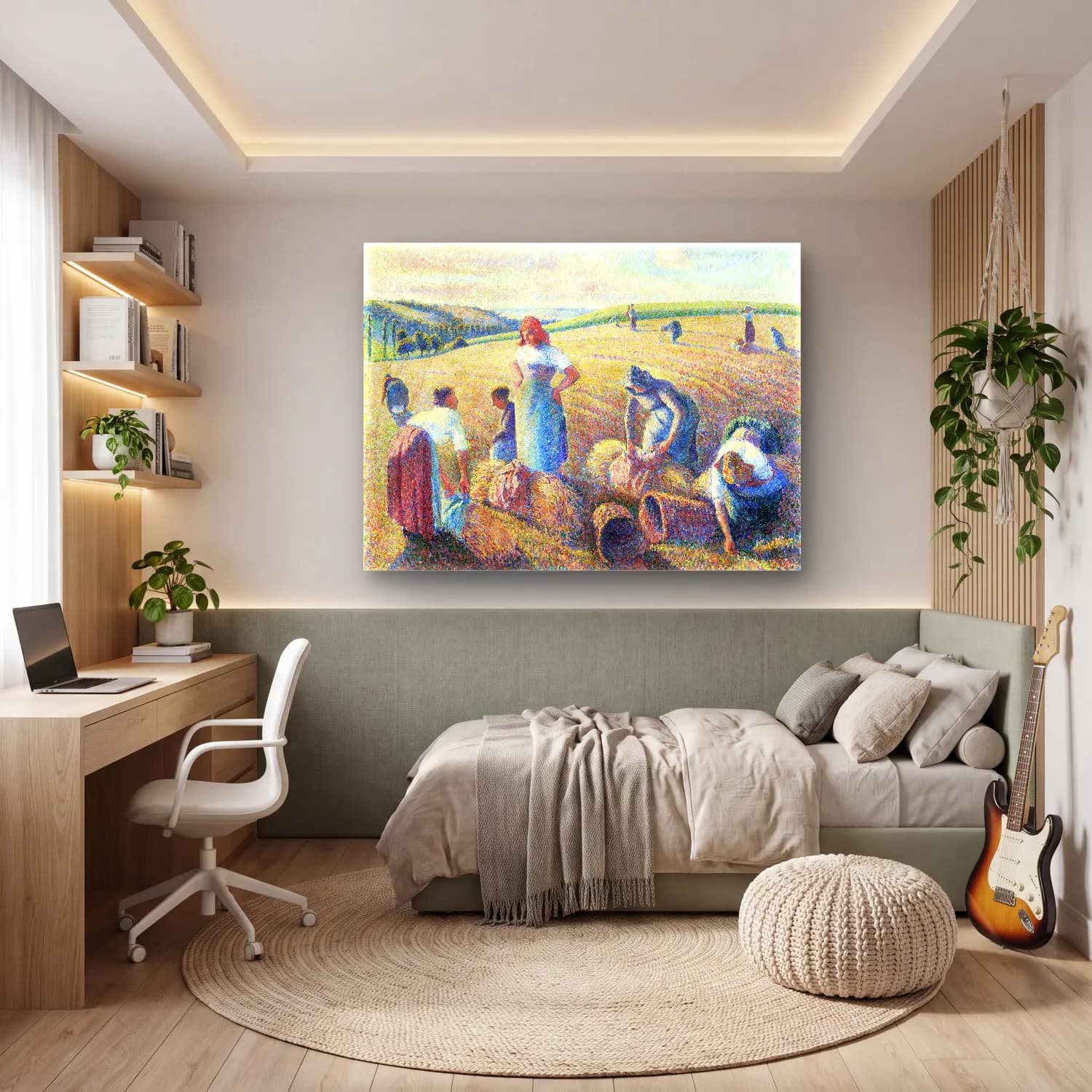 Camille Pissarro – The gleaners – Pastel Tonlar cam tablo — genç odasında