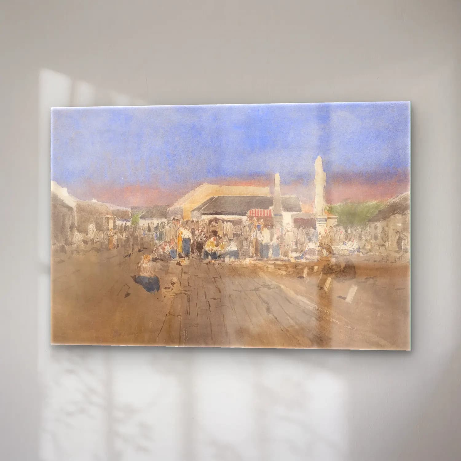 Suluboya Çiçek Pazarı No. 6 cam tablo — sağ açıdan görünüm