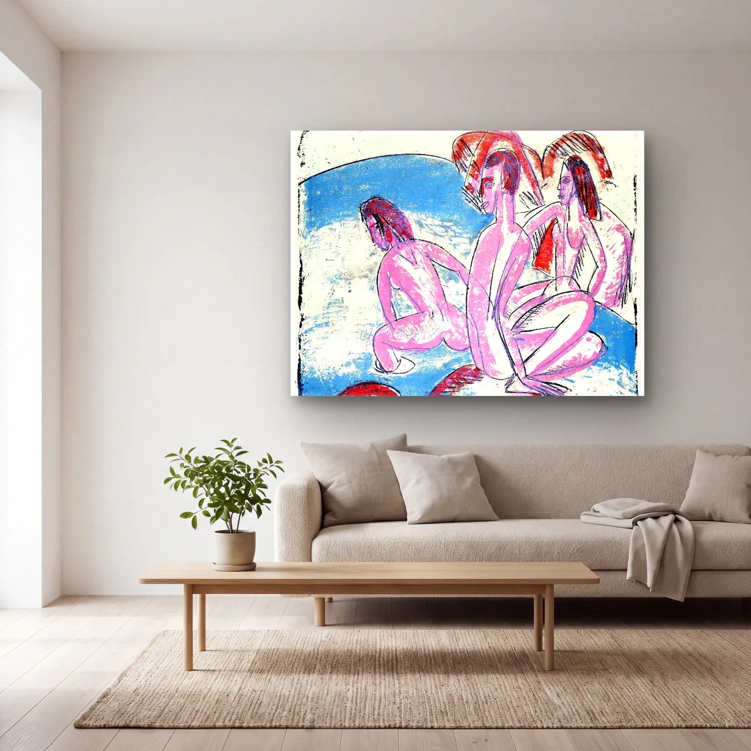 Ludwig Kirchner – Three Bathers cam tablo — açık renk salonda