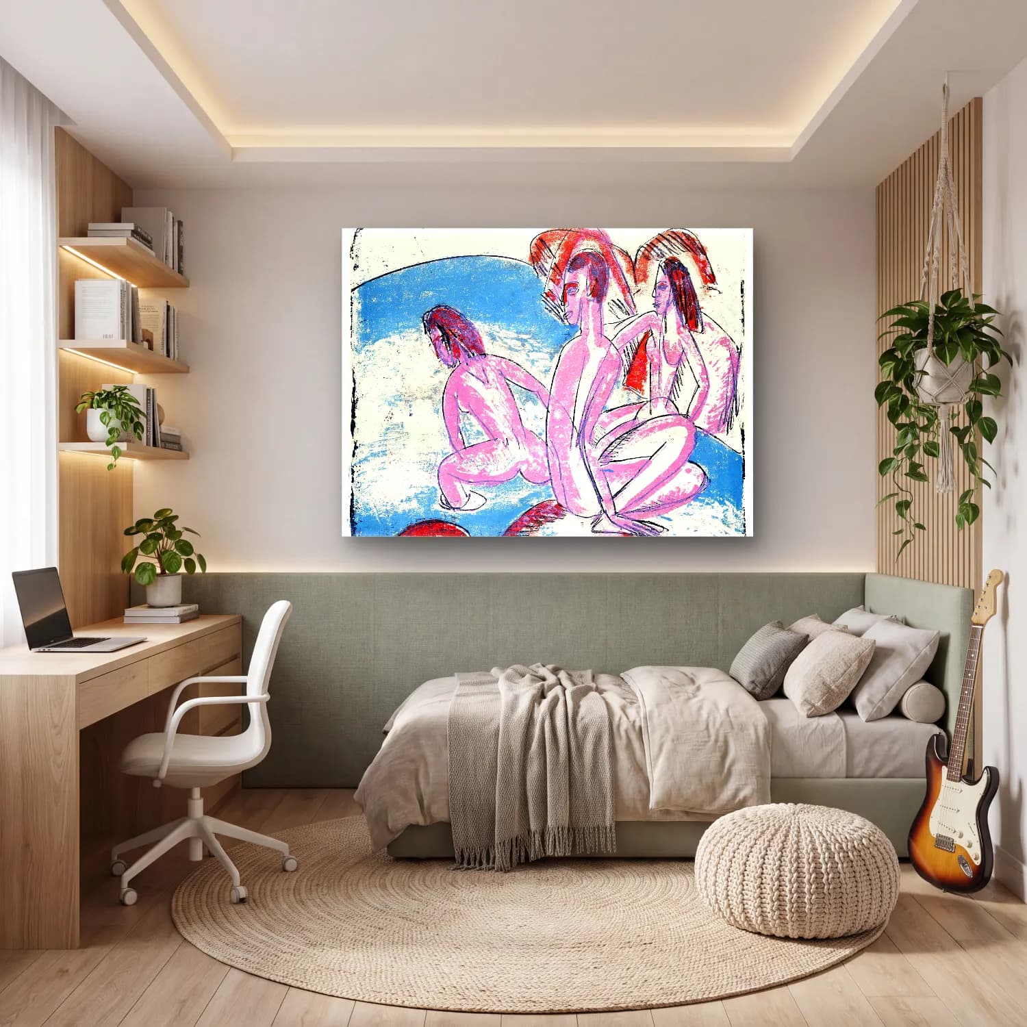 Ludwig Kirchner – Three Bathers cam tablo — genç odasında