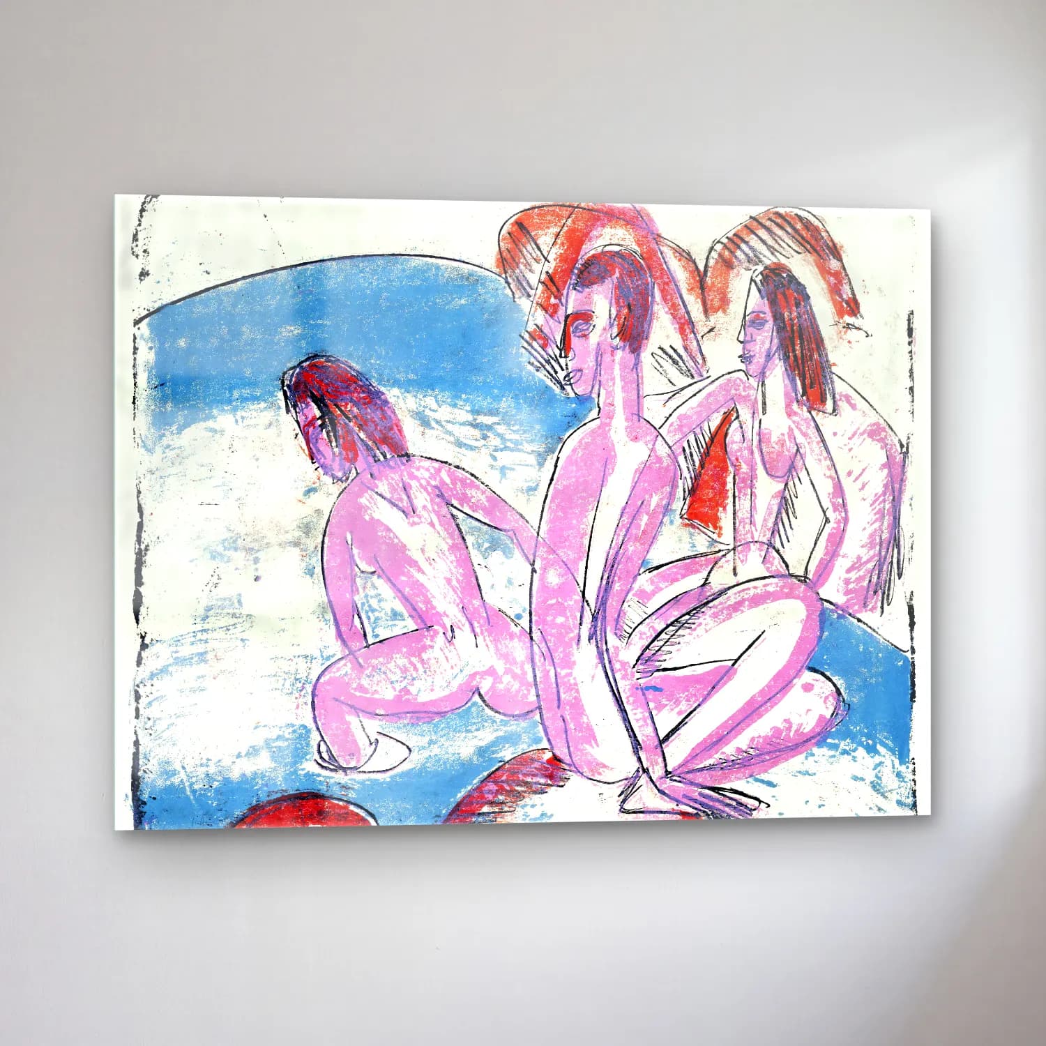 Ludwig Kirchner – Three Bathers cam tablo — sol açıdan görünüm