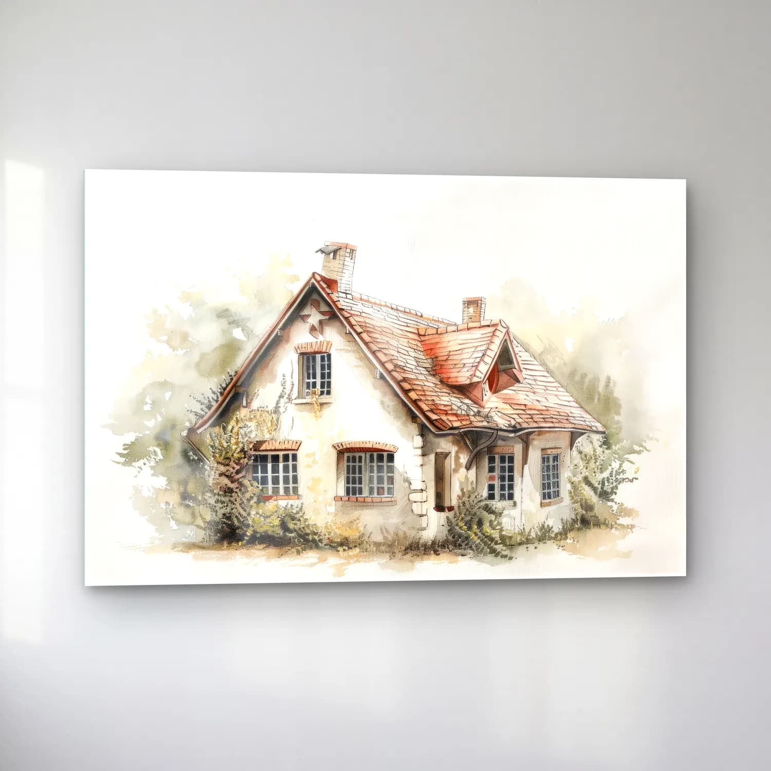 Suluboya Kır Evi No. 33 cam tablo — sol açıdan görünüm