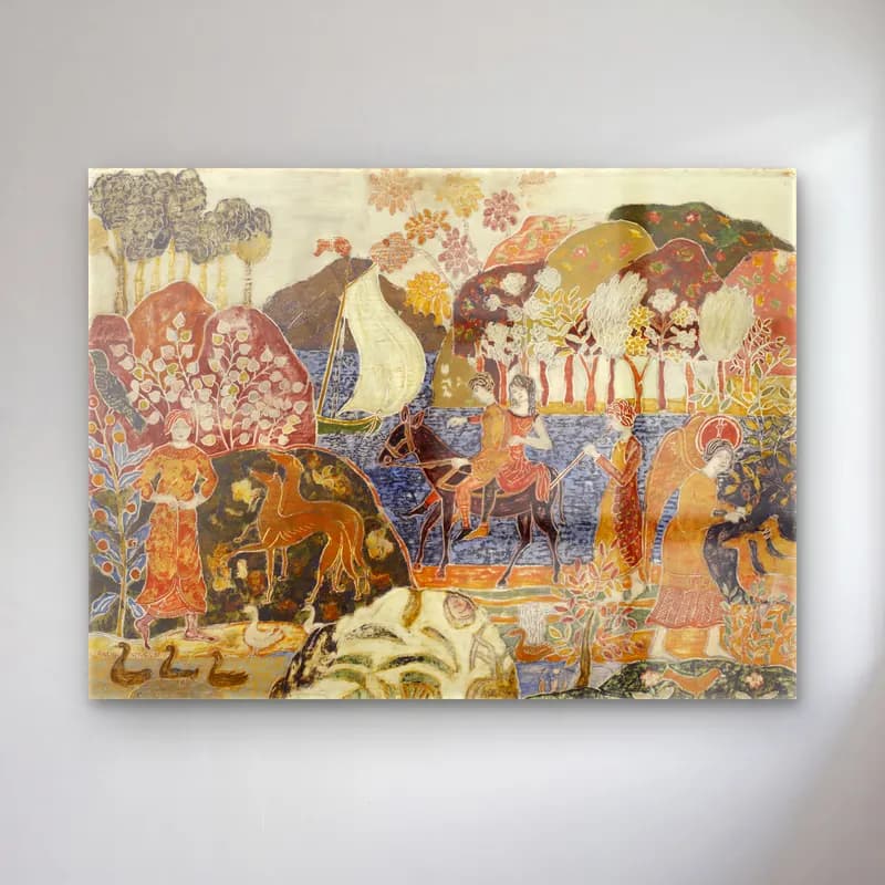 Charles Prendergast – Two Figures on a Mule cam tablo — Charles Prendergast – Two Figures on a Mule — empresyonist mitolojik sahne