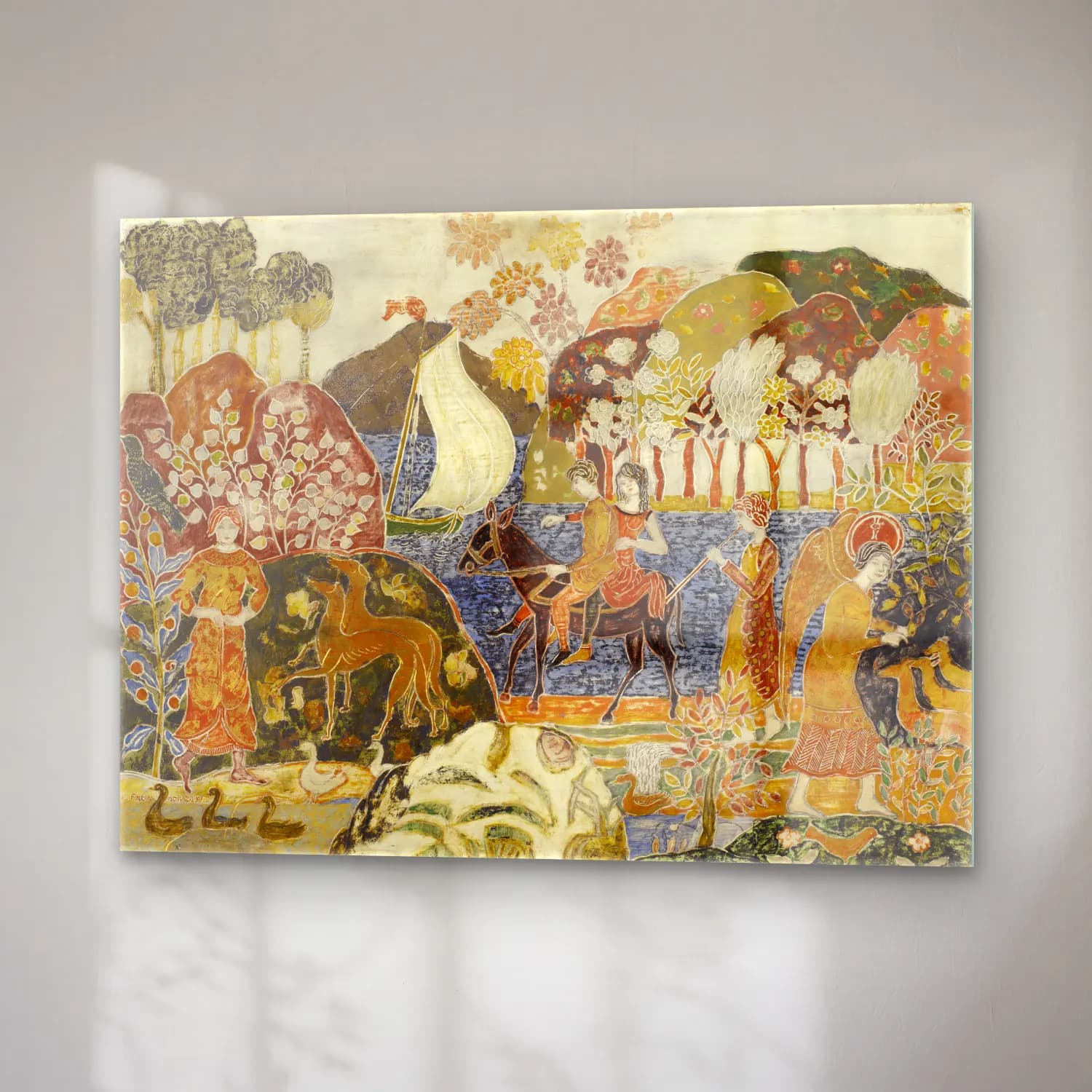 Charles Prendergast – Two Figures on a Mule cam tablo — sağ açıdan görünüm